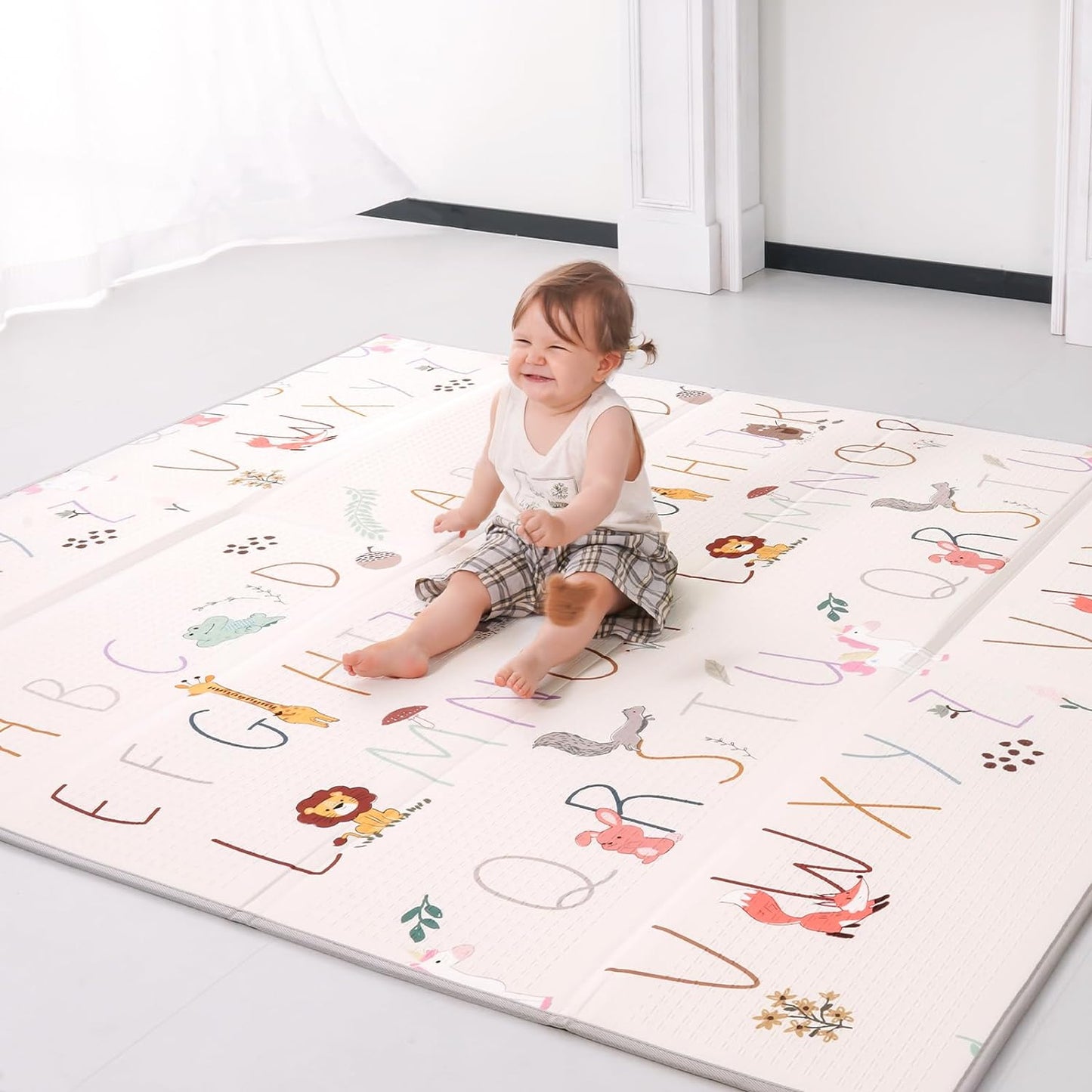 Baby Play Mat 71x79 Inch, 2 in 1 Fabric & XPE Dual-Sided Design Foldable Play Mats for Babies and Toddlers, Waterproof & Anti-Slip Baby Mat for Floor, Portable Baby Foam Crawling Mat with Travel Bag