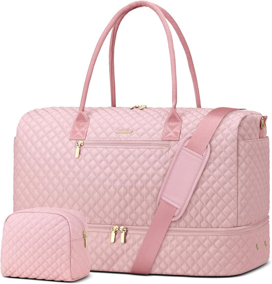 Travel Weekender Bags for Women - Duffle Bag Women with Shoe Compartment Carry On Overnight Bag with Toiletry Bag Duffel Bags with Wet Pocket for Gym Hospital Bags for Labor and Delivery Pink