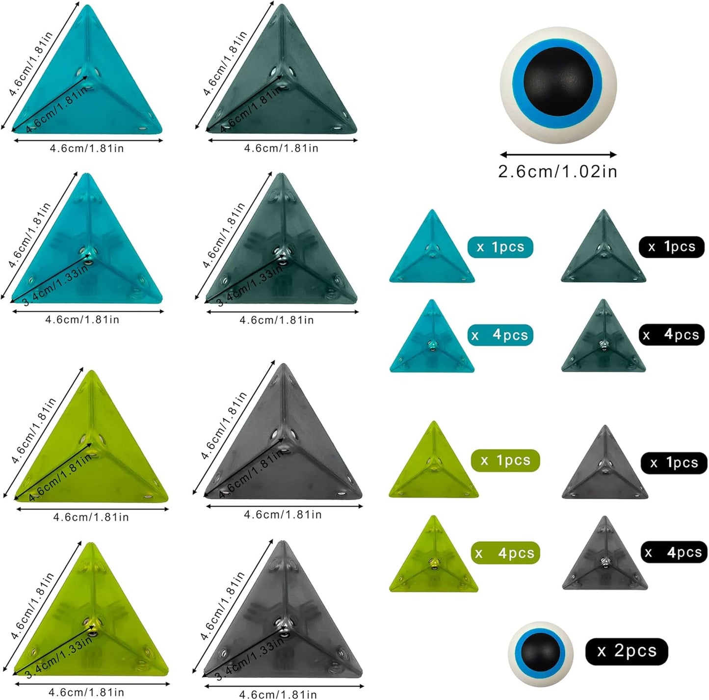Magnetic Fidget Toys Desk Decor for Stress Relief, 22 Pcs Triangle Puzzle Magnet Fidget Balls Building Blocks for Teens & Adults, Girls, Boys (4 Color)
