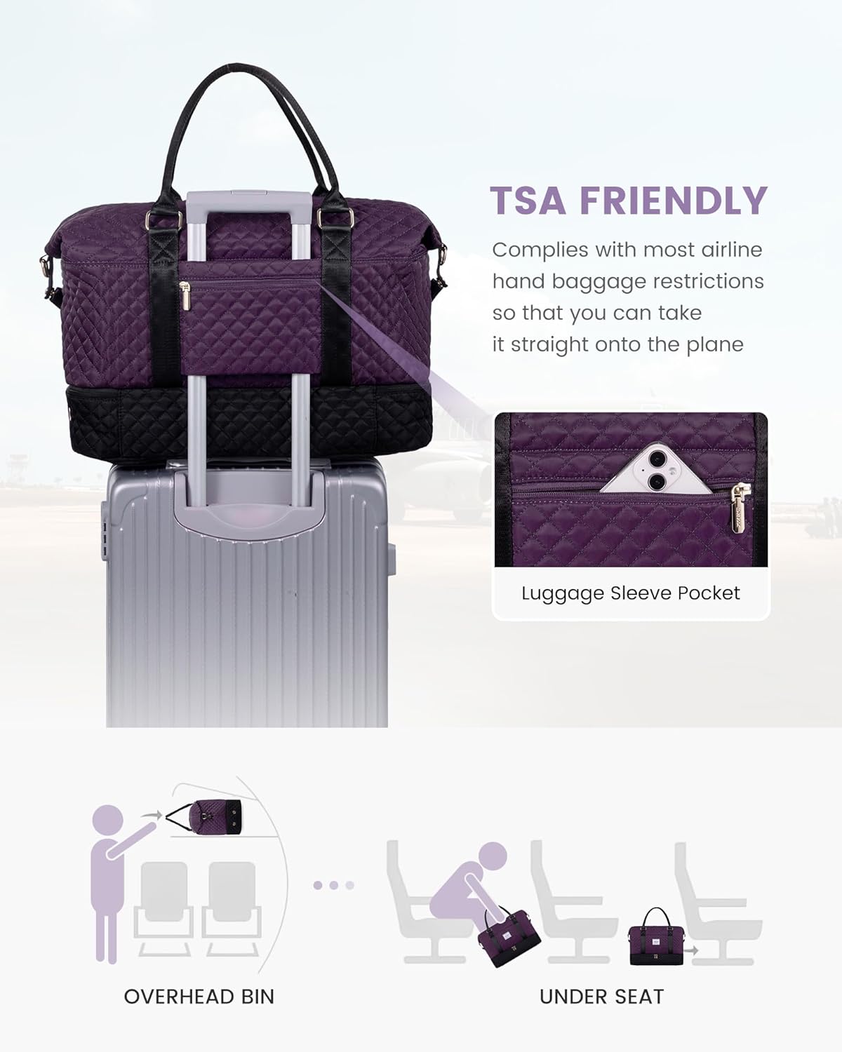 LOVEVOOK Travel Weekender Bag for Women, Carry on Overnight Bag with Shoe Compartment, Travel Duffle Bag Women, Yoga Gym Duffel Bag with Wet Pocket, Hospital Bags for Labor and Delivery, 3 Pcs Set