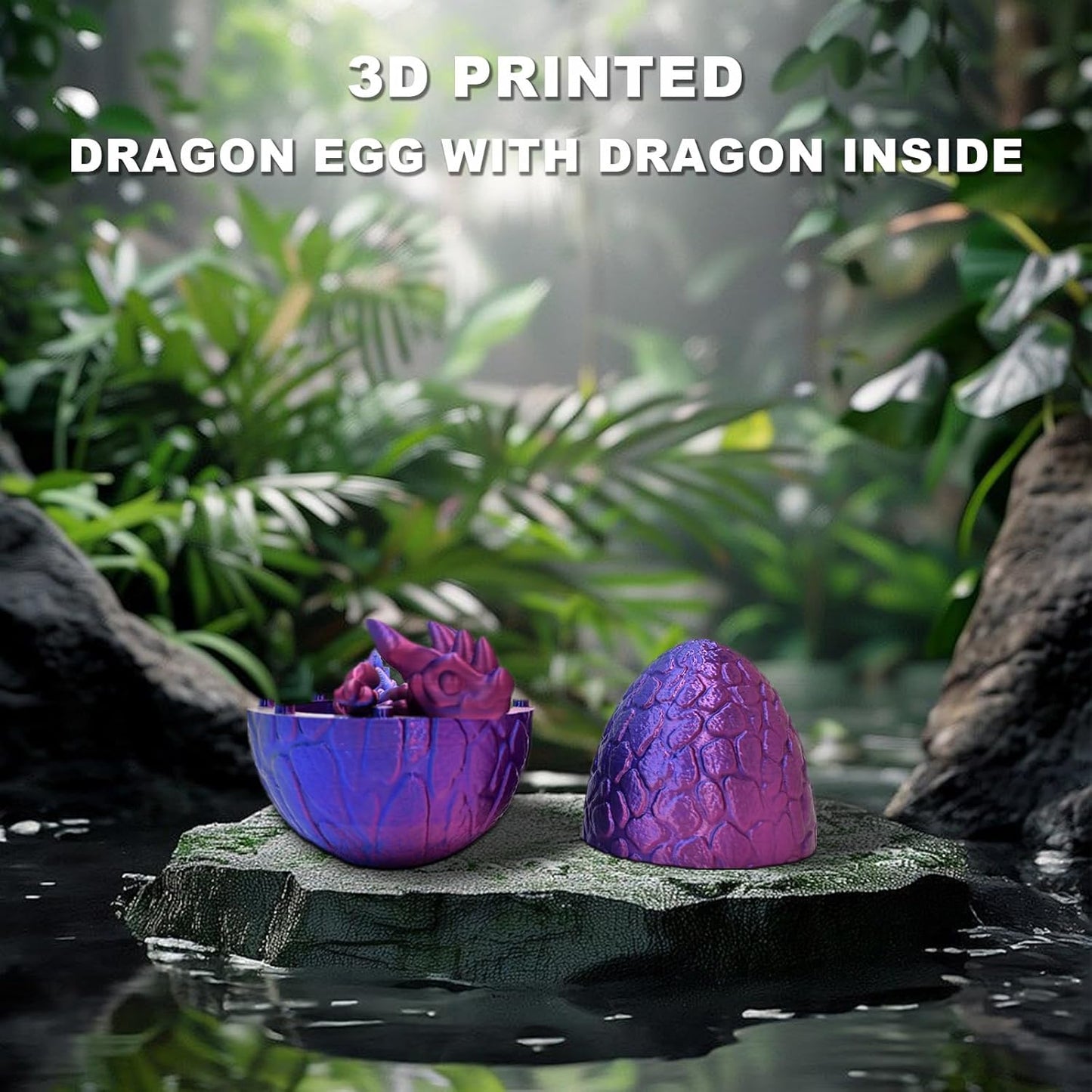 Dragon Eggs with Dragon Inside, 12" Full Articulated 3D Printed Dragon Fidget Toys, Home/Office Decor Executive Desk Toys Xmas/Easter Gift for Kids Dragon Lovers (Purple/Blue)