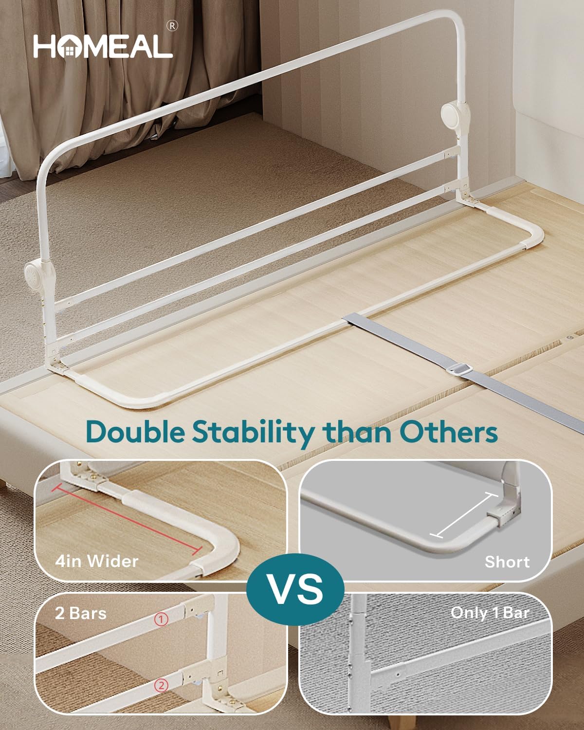 HOMEAL 47in Foldable Toddler Bed Rails with U-Shape Base, Bed Rail for Toddlers, Baby Bed Rail Guard for for Twin, Full, Queen, King Beds, Bed Rail for Baby, Grey