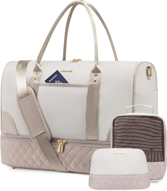 LOVEVOOK Travel Bag,Weekender Bag for Women Travel Duffle Bags with Shoe Compartment,Carry on Overnight with Wet Pocket,Hospital Bags for Labor and Delivery,3 Pcs Set