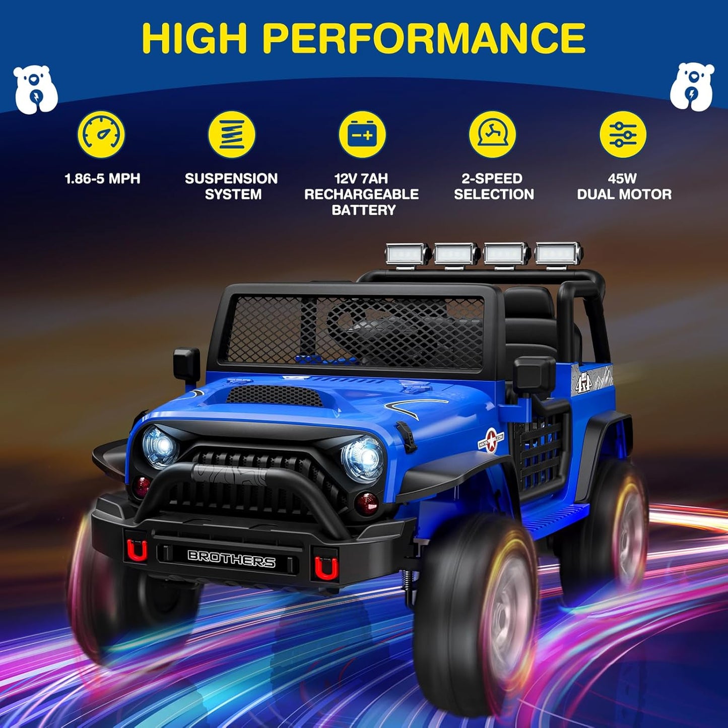 L8 2 Seater Ride On Car, 12V Kids Electric Car w/Remote Control, 4-Wheel Suspension, Bluetooth Speaker, Multi Music Modes, 3 Speeds, LED Lights, Xmas & Birthday Gift Ideas for Kids Ages 3+