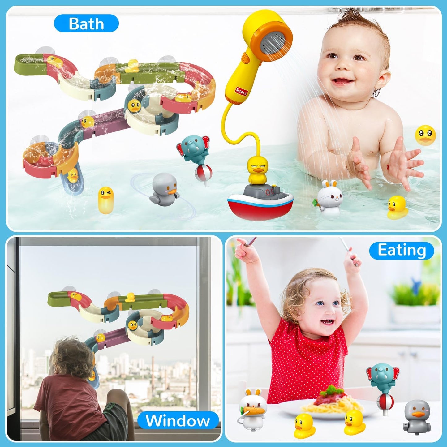 Mostop Toddler Bath Toys for Kids 4-8, Wall Track Buiding Set - Baby Bathtub Toys with Shower Head - Duck Slide Bath Toys - Fun DIY Wall Track Building Set Bathtub Birthday Gift for Boys Girls