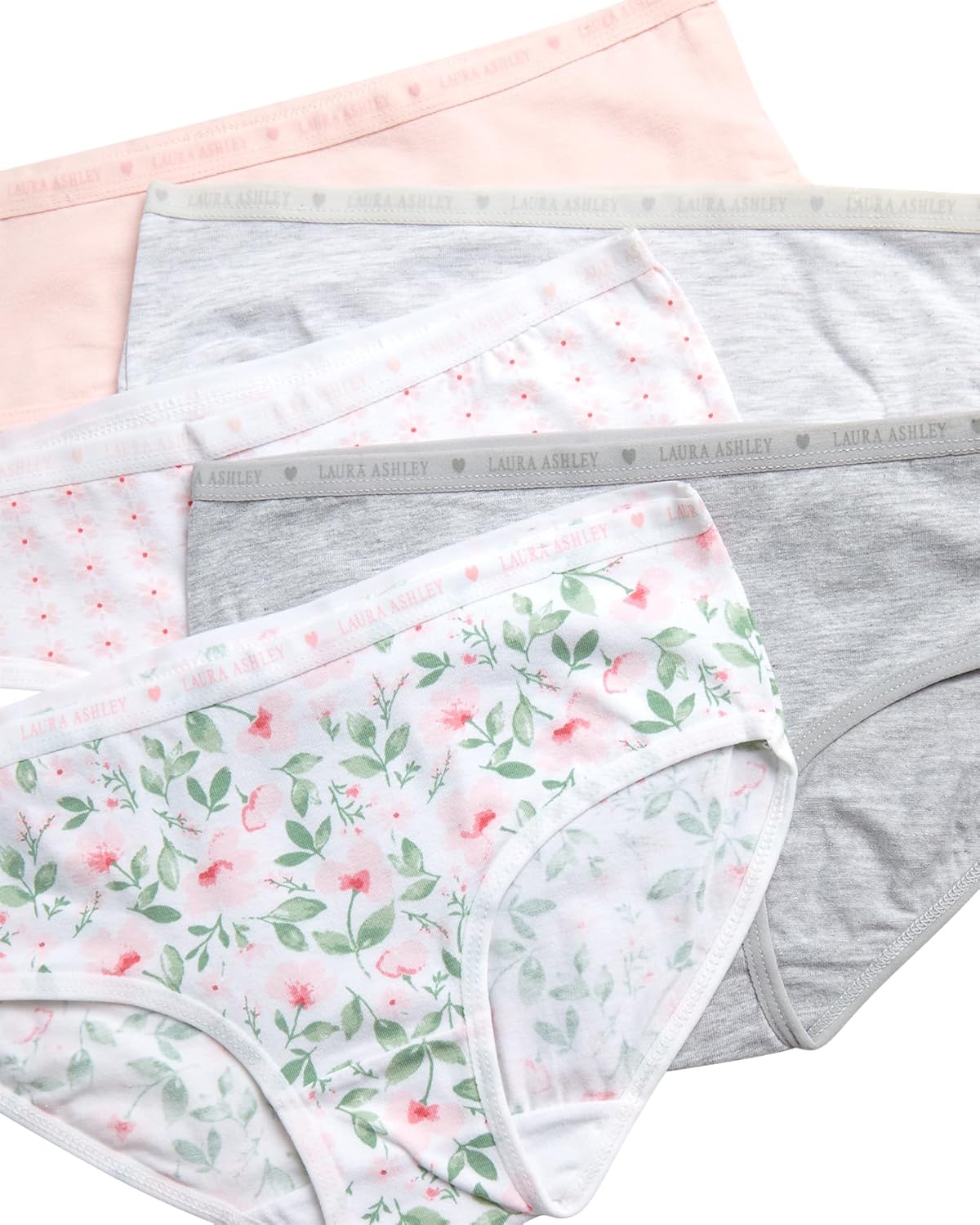 Laura Ashley Girls Underwear - 5 Pack Soft Stretch Breathable Panties for Girls - Lightweight Cotton Panties (Size: 4-12)
