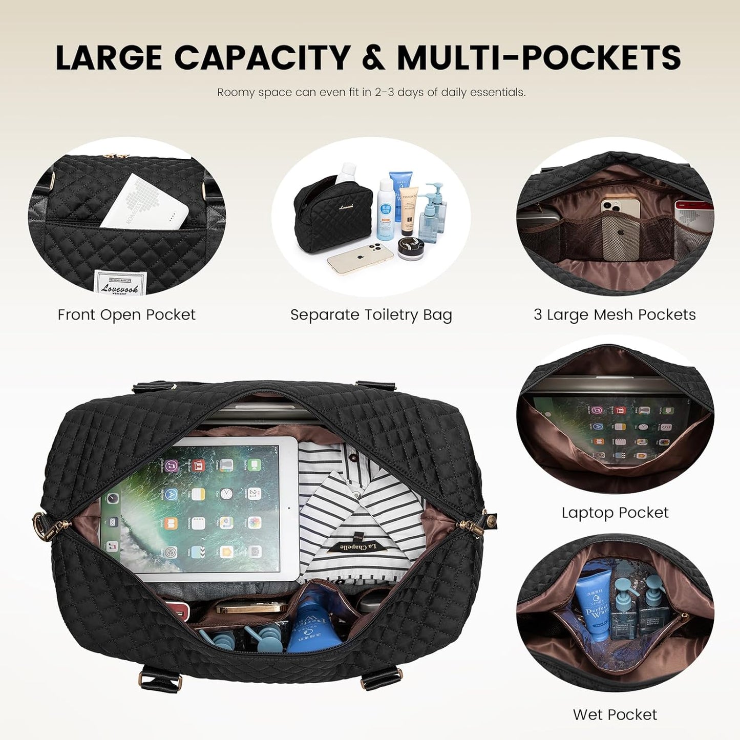 LOVEVOOK Travel Duffle Bag,Weekender Bags for Women with Shoe Compartment，Carry on Overnight Bag with Toiletry Bag,Gym Duffel Bag with Wet Pocket, Hospital Bags for Labor and Delivery