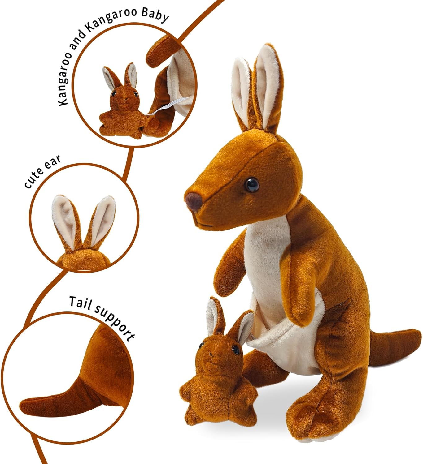 Kangaroo Stuffed Animal Toys, Standing Kangaroo Doll with Plush Toys of Joey, for Boys Girls Birthdays Halloween Gifts-13’’