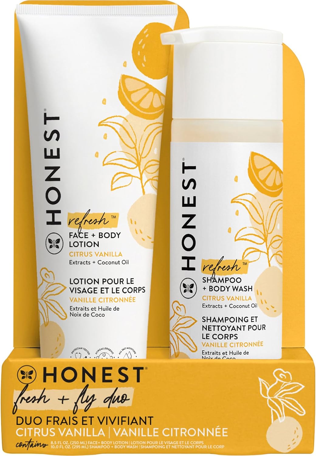The Honest Company 2-in-1 Cleansing Shampoo + Body Wash and Face + Body Lotion Bundle | Gentle for Baby | Naturally Derived | Citrus Vanilla Refresh, 18.5 fl oz
