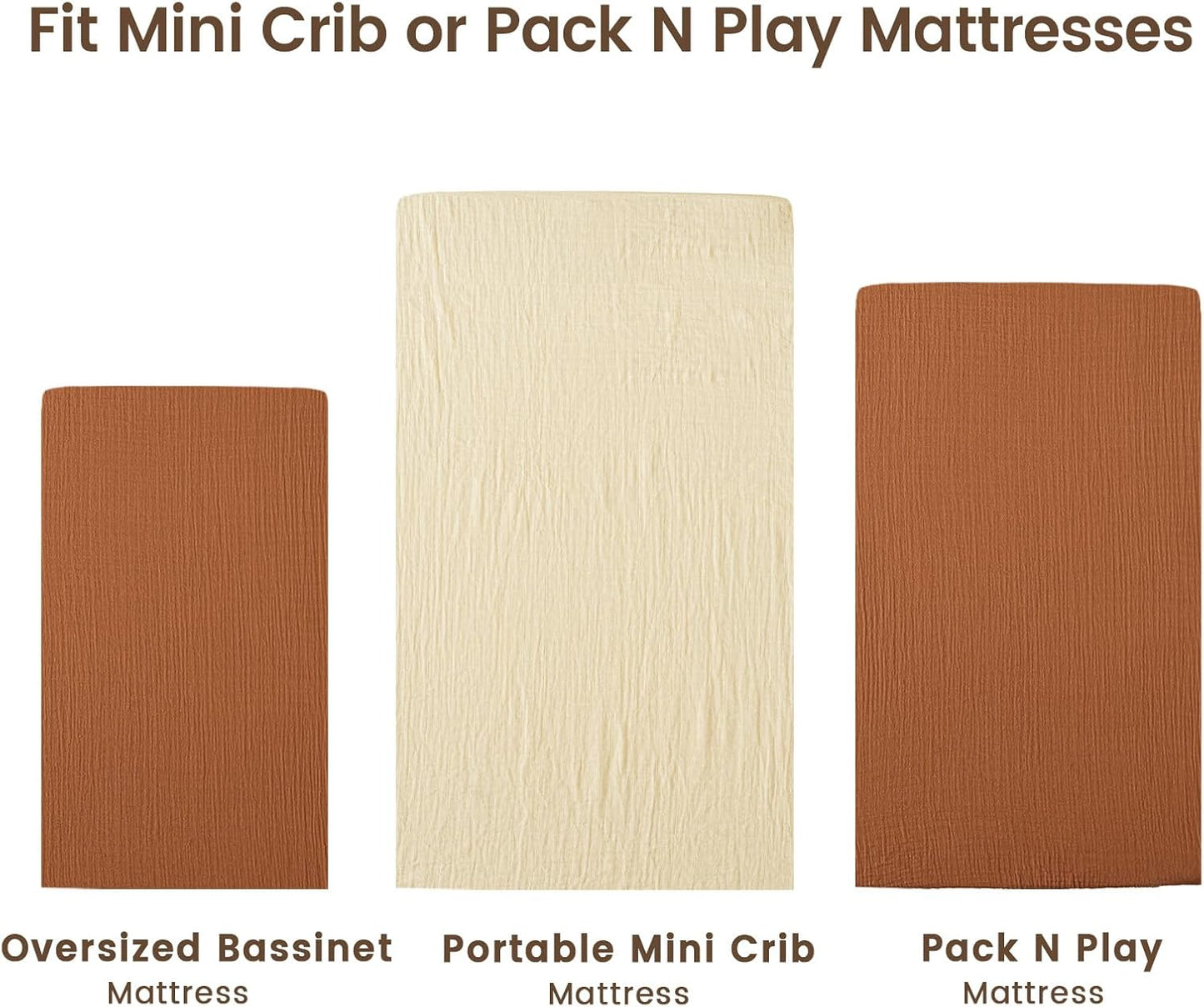 david's kids Muslin Mini Crib Sheets, 2 Pack Cotton Pack N Play Sheets for Boys Girls Neutral, Soft Breathable Baby Sheets Fit Pack N Play, Playard and Mini Crib Mattresses, Beige & Brown