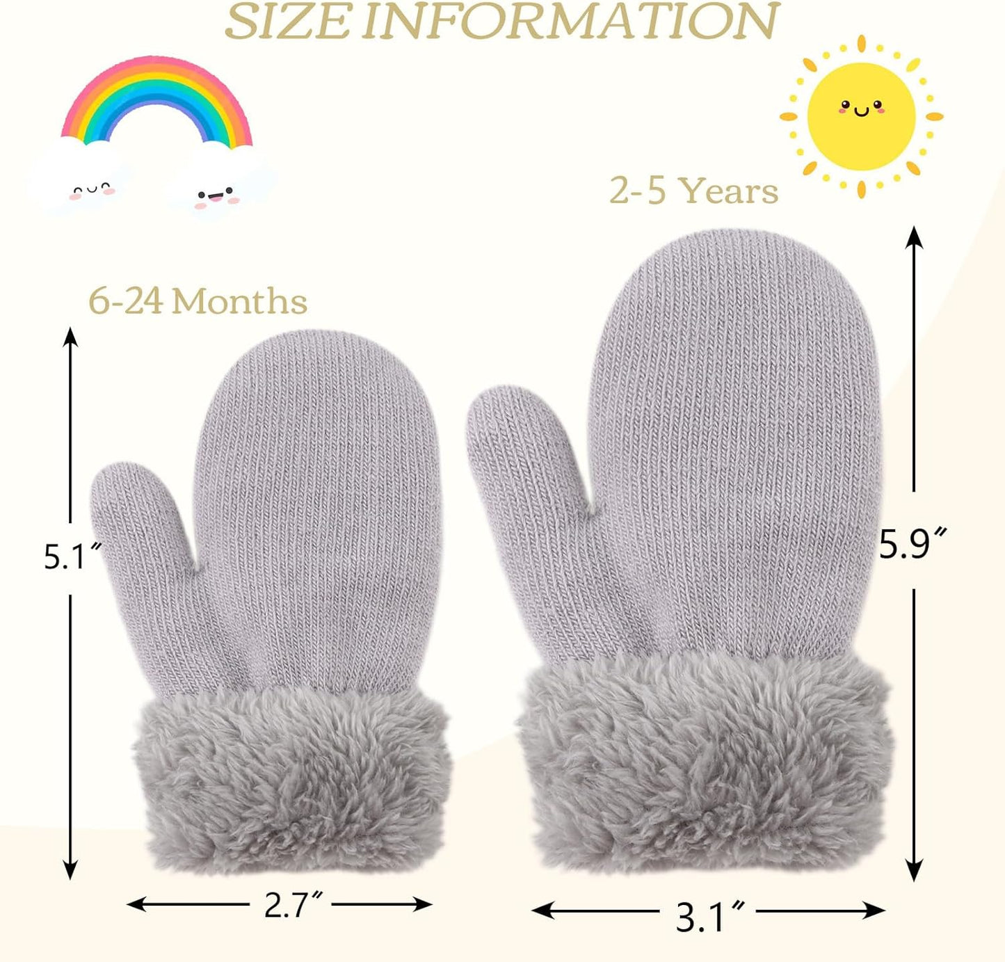 PESAAT Baby Girl Mittens Fleece Toddler Boy Mittens Warm Kids Winter Gloves Unisex Cold Weather Baby Gloves