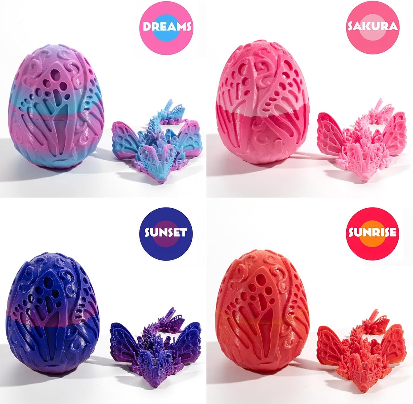 3D Printed Dragon Egg with Dragon Inside, Fully Articulated Butterfly Dragon in Egg, Dragon Fidget Toy, Home/Office/Desktop Décor, Easter Basket Stuffers, Gift for her (Sunset)