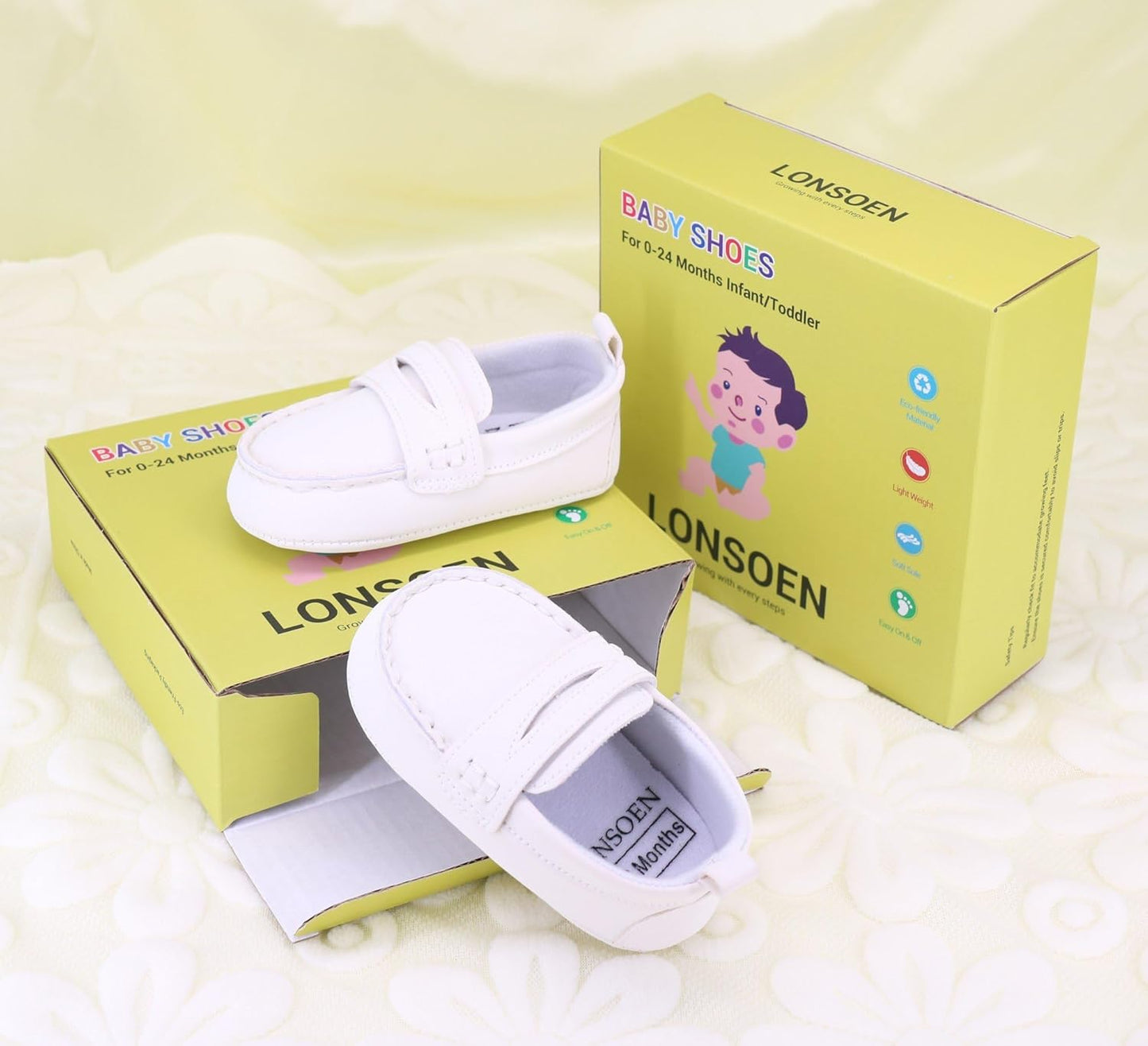LONSOEN Baby Girls Boys Loafers Prewalker Dress Crib Shoes