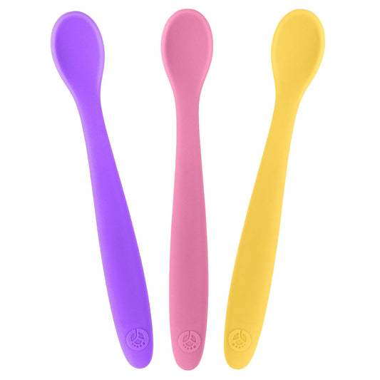 WeeSprout Silicone Baby Spoons - First Stage Infant Feeding Utensils With Soft-Tip, Bendable Kitchenware for Parent & Self-Feeding, Ultra-Durable, Dishwasher Safe, Travel Case, Set of 3