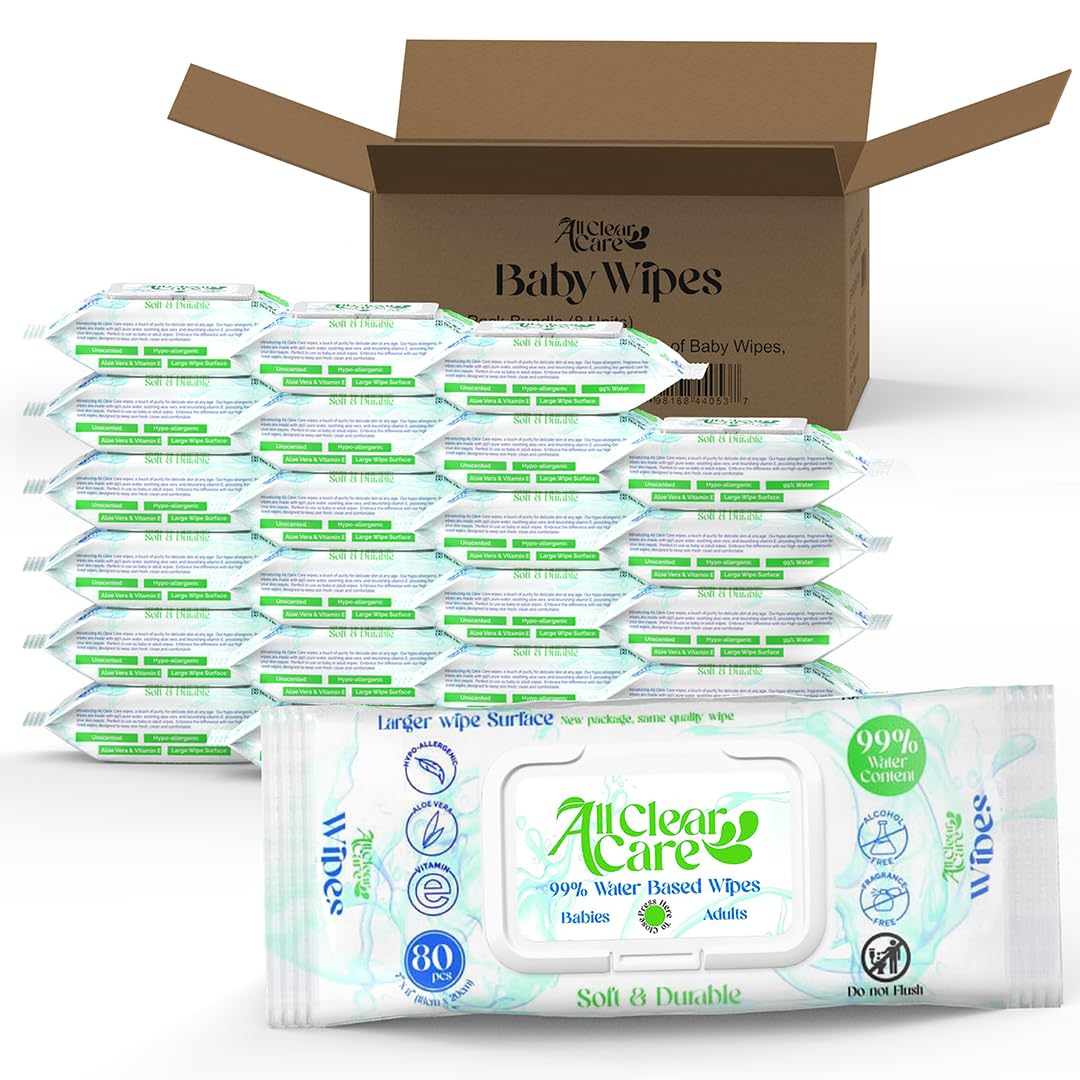 Baby Wipes, Bulk Unscented Wipes for Sensitive Skin, Large Soft Durable & 99% Water, Gentle & Hypoallergenic for Babies & Adults, Vitamin E and Aloe, Flip Top Lid, 24 Packs (1920 Wipes)