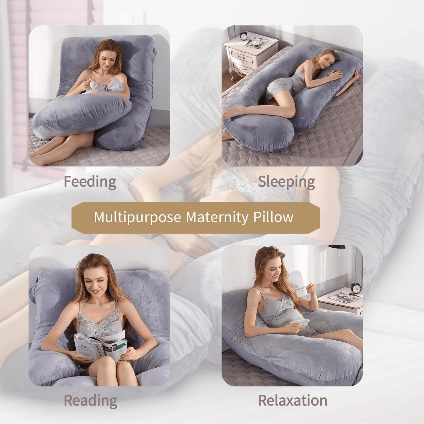 60 Inch Full Body Pregnancy Pillows for Sleeping Cooling Pregnancy Pillow,U Shaped Pregnancy Body Pillow,Maternity Pillows for Pregnant Women with Removable Washable Velvet Cover.(Grey)