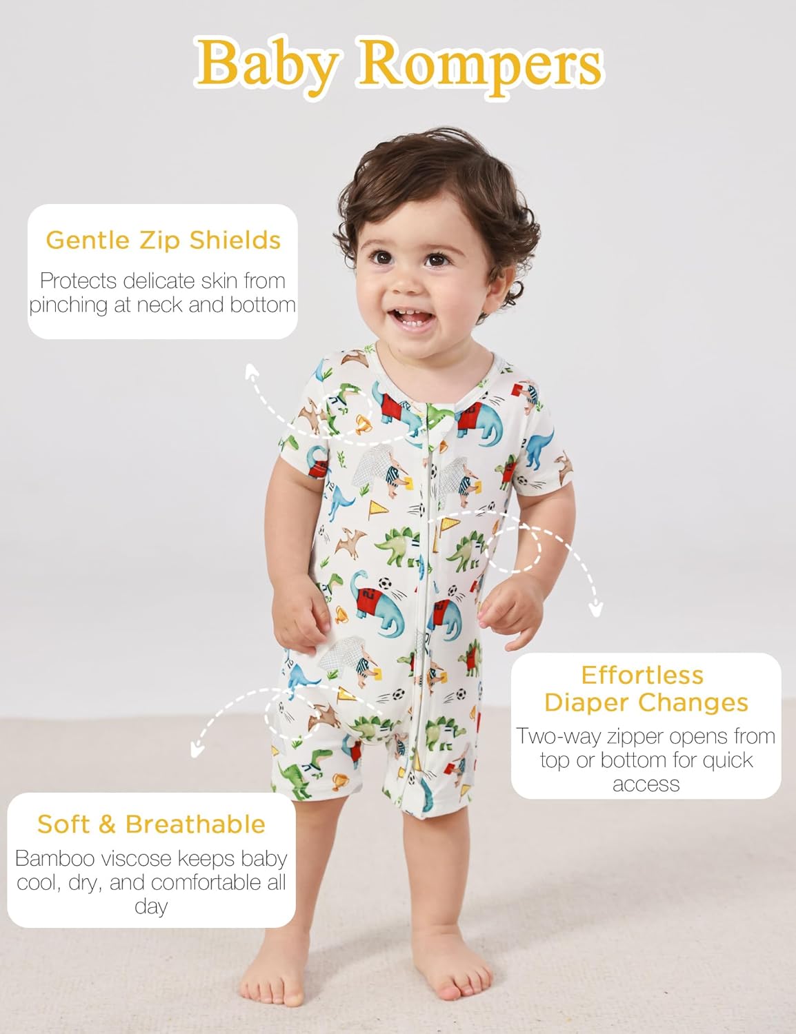 Baby Boys Bamboo Viscose Short Sleeve Romper Soft Comfy Infant Summer Jumpsuit