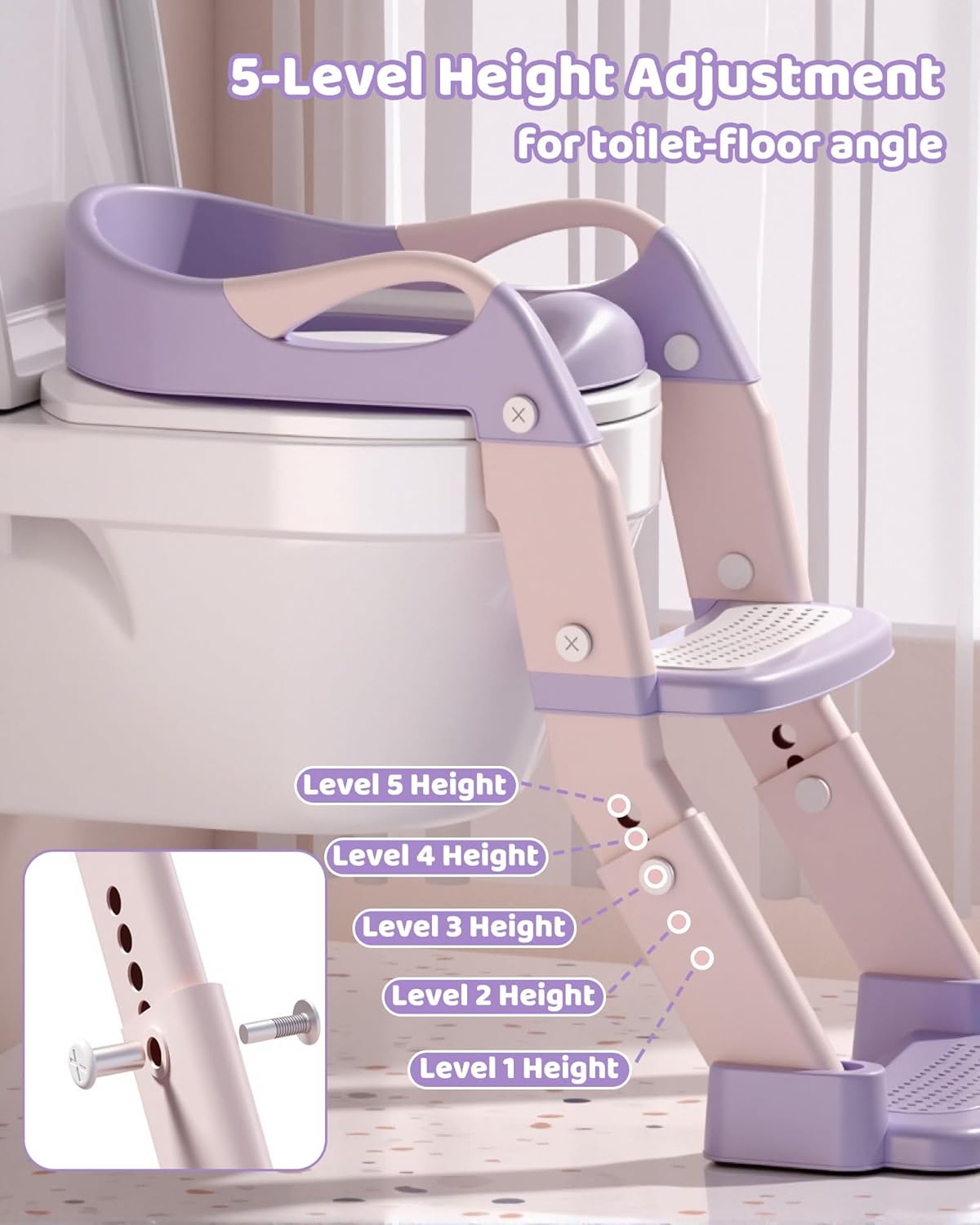 3-in-1 Potty Training Seat & Training Toilet & Potty Chair, Height Adjustable Toddler Toilet Seat for Kids Boys Girls, Foldable Potty Training Toilet with Splash Guard and Anti-Slip Steps