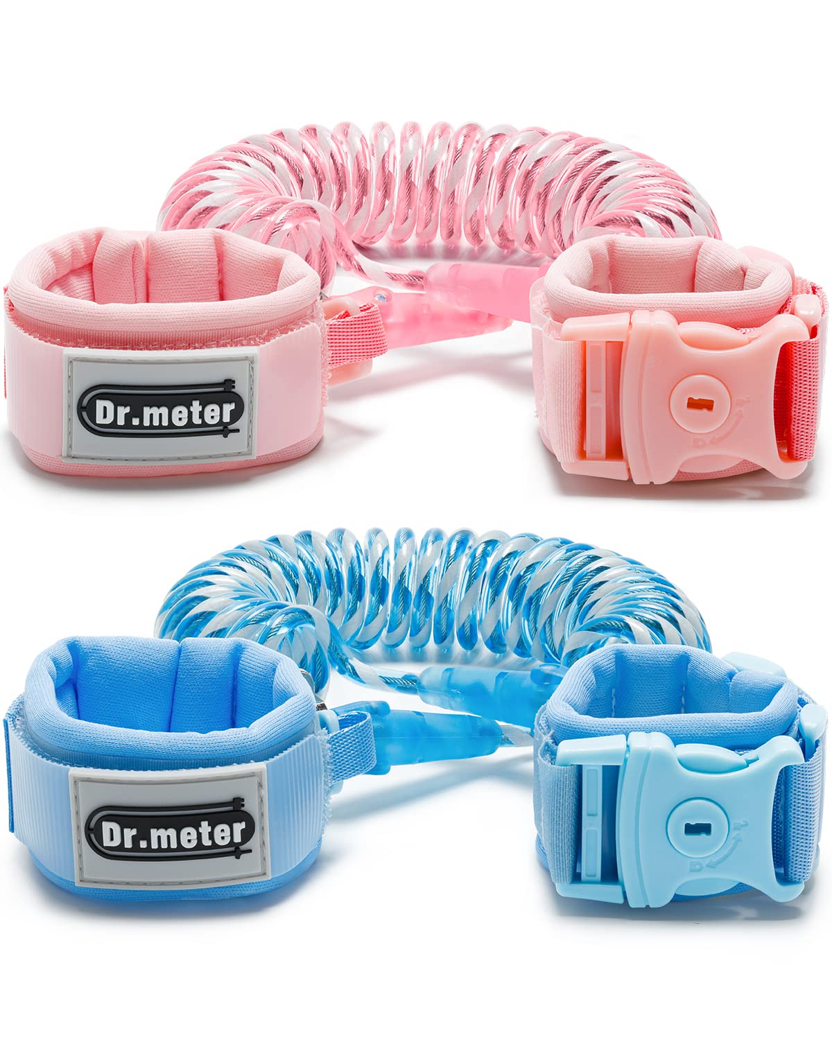 Anti Lost Wrist Link, Dr.meter 2 Pack Toddler Safety Leash with Key Lock, Reflective Child Walking Harness - Dual 8.2ft Length Pink & Blue Parent Kids Leash for Outdoor Activity Travel Gear