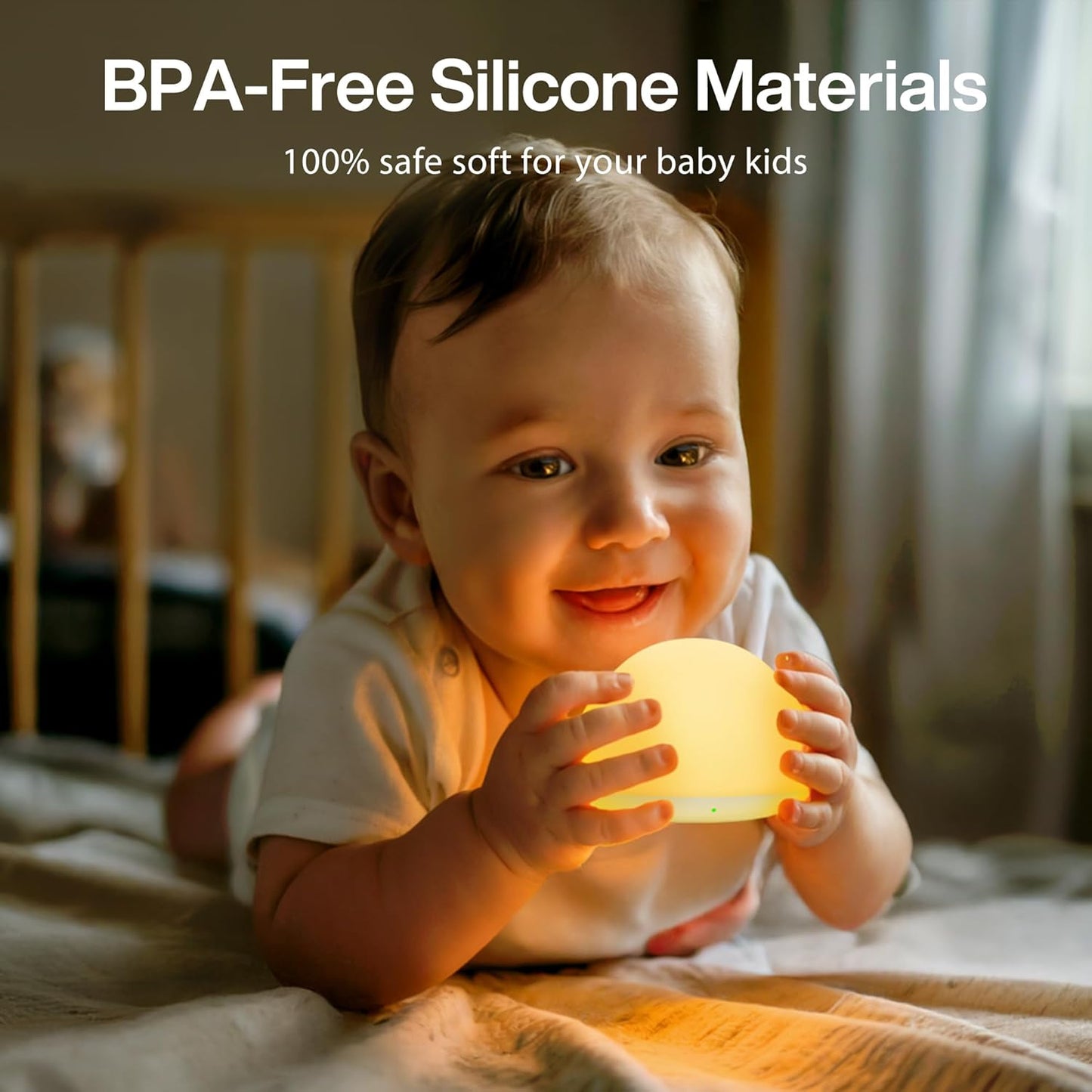 JolyWell Baby Night Light for Nursery, Soft Silicone Tap Control Night Lamp with 8 Color Changing, Stepless Dimming, Rechargeable Portable Night Light for Kids, 1H-Timer, Warm Light for Breastfeeding