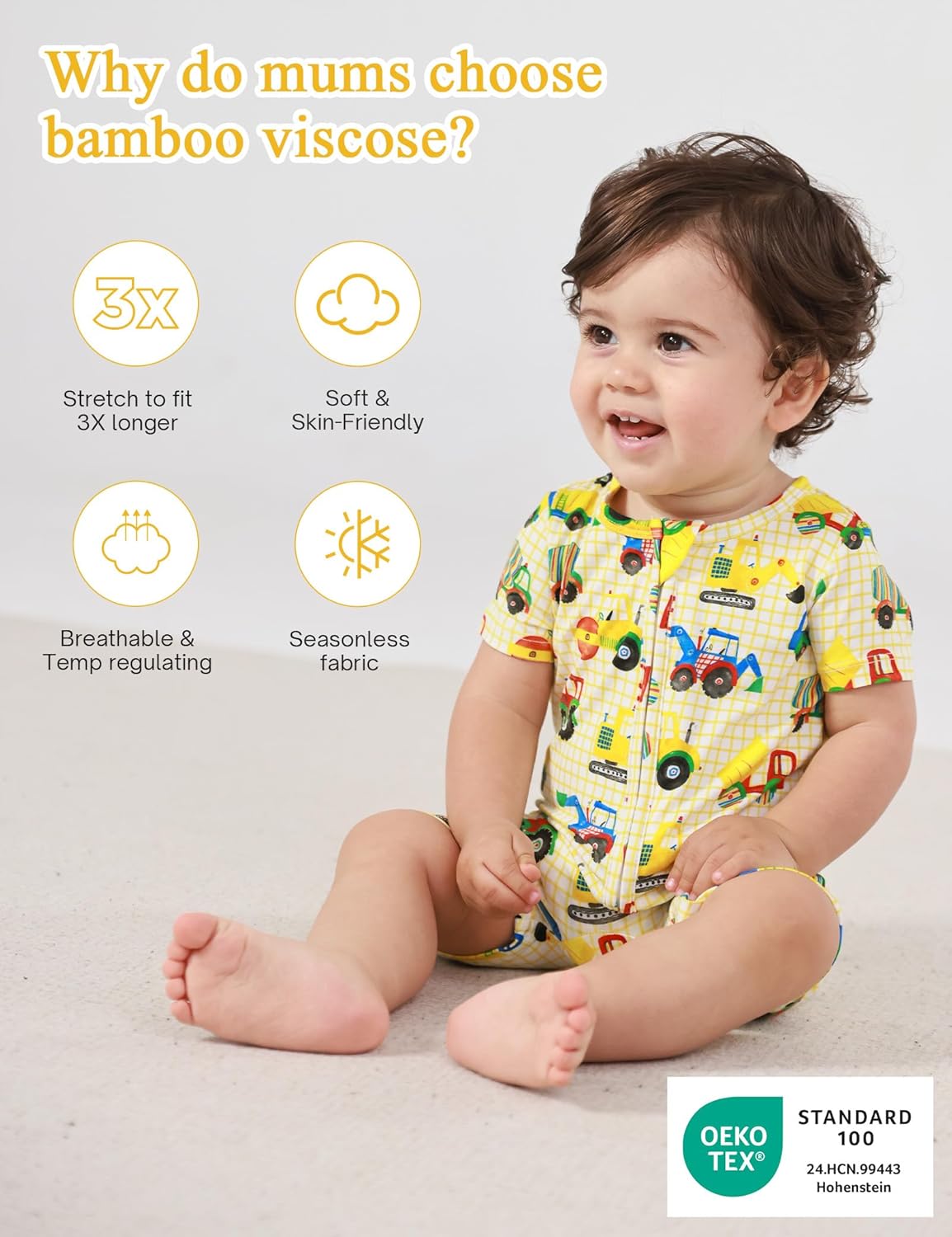 Baby Boys Bamboo Viscose Short Sleeve Romper Soft Comfy Infant Summer Jumpsuit