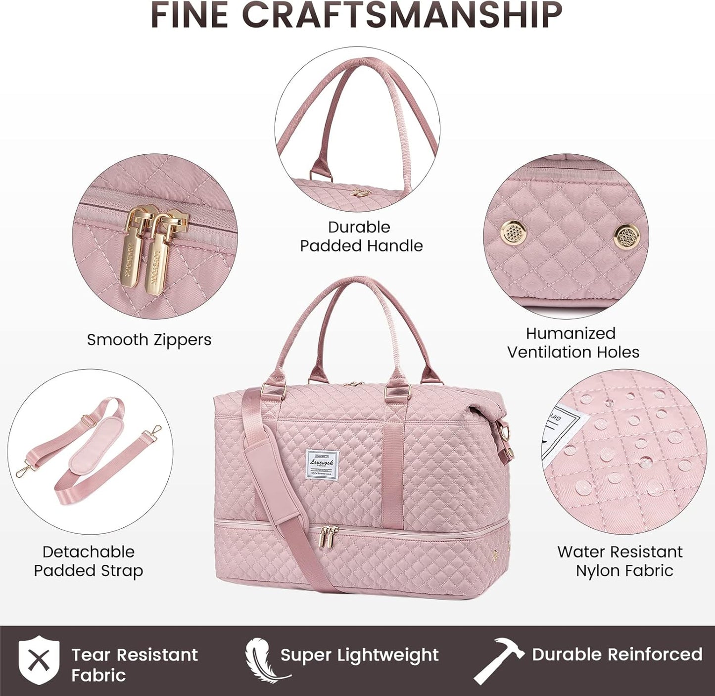 LOVEVOOK Travel Duffle Bag,Weekender Bags for Women with Shoe Compartment，Carry on Overnight Bag with Toiletry Bag,Gym Duffel Bag with Wet Pocket, Hospital Bags for Labor and Delivery