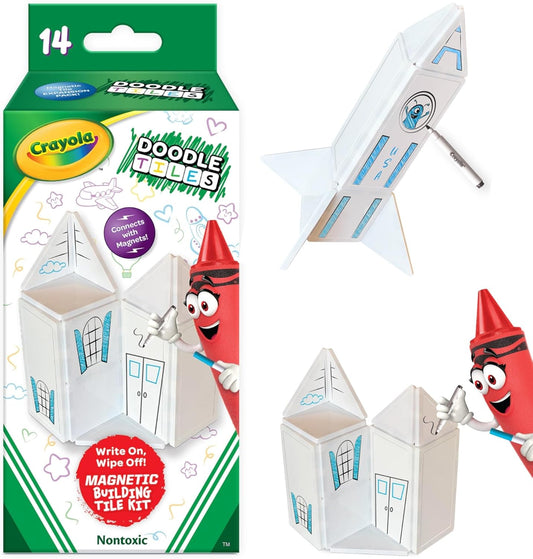 CreateOn Crayola Doodle Magnetic Tiles, Building Set for Kids, Magnetic Building Toys for Kids, STEM Travel Toys for Boys and Girls Ages 3+, 14-Piece Set (Doodle)