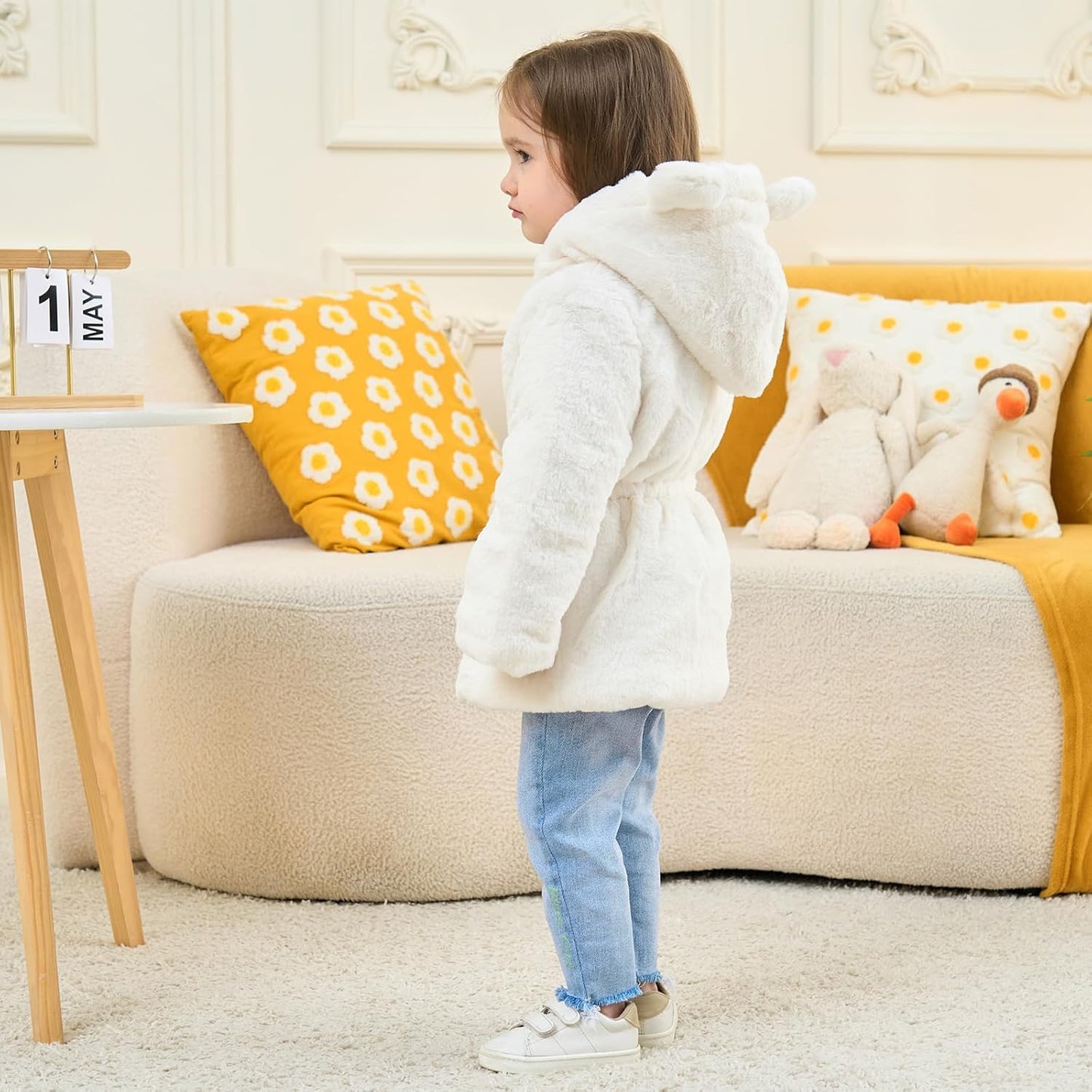 Mallimoda Girls Winter Warm Coats Ear Hooded Faux Fur Fleece Jacket