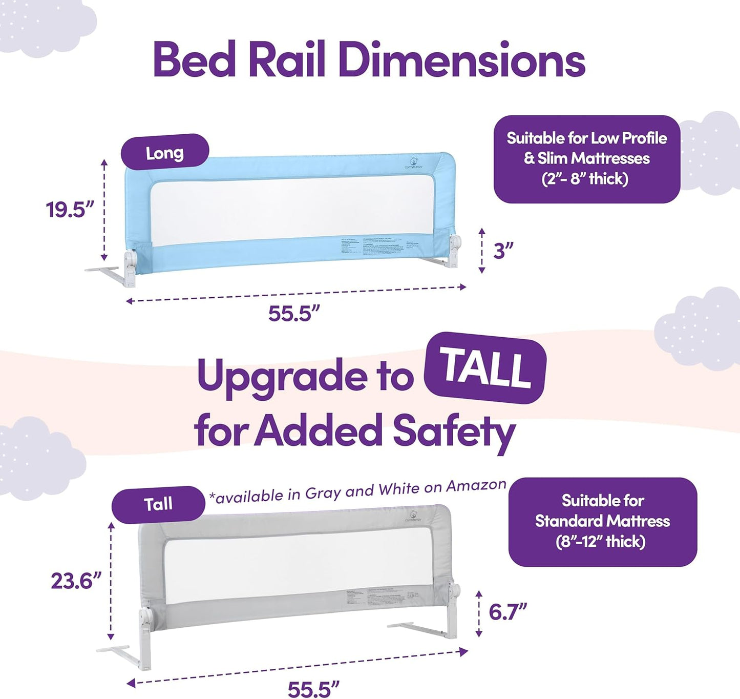 ComfyBumpy 1-Pack Bed Rail for Toddlers 55.5" L x 19.5" H | Toddler Bed Rails for Twin, Full, Queen & King Mattress Size | Swing Down Rail Guard | Mattress Side Rail for Kids | Blue