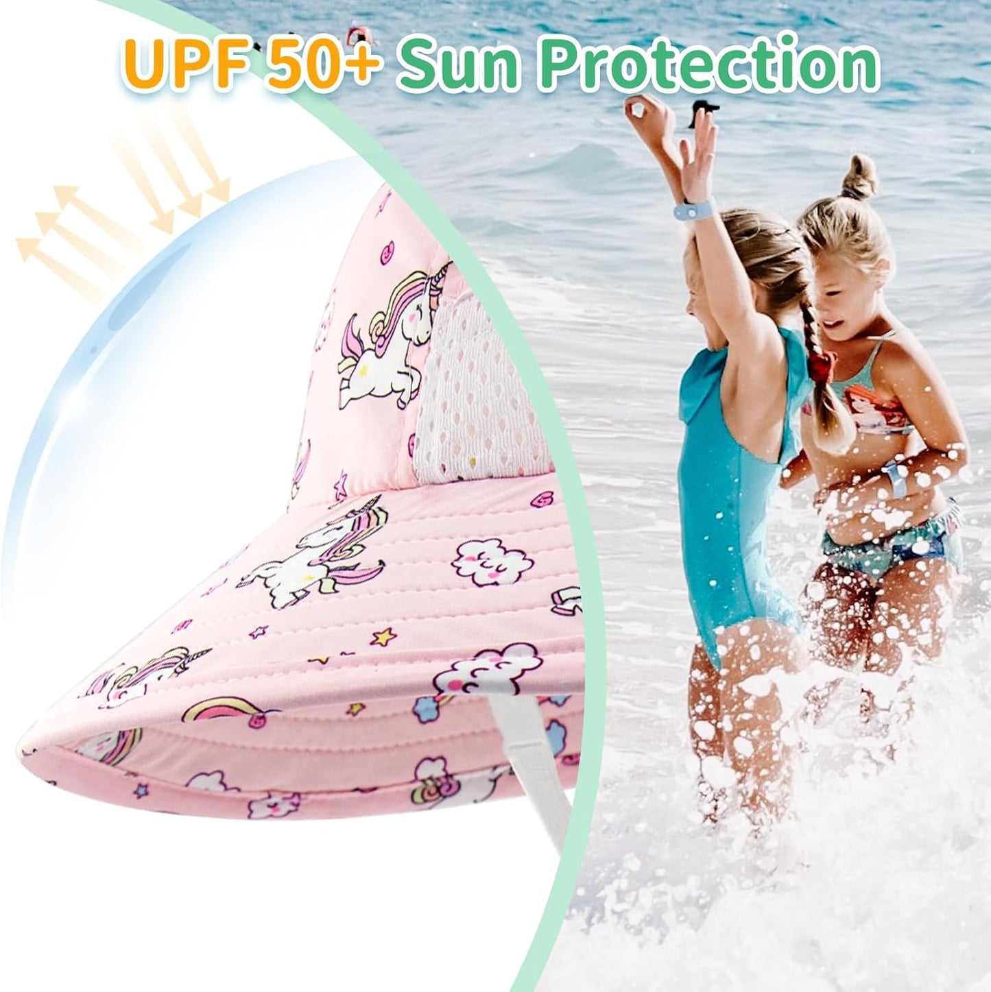 XIAOHAWANG Girls Sun Hat Baby Beach Hats Boys UPF 50+ Kids Summer Protection Cap Toddler Breathable Caps Wide Brim Neck Flap