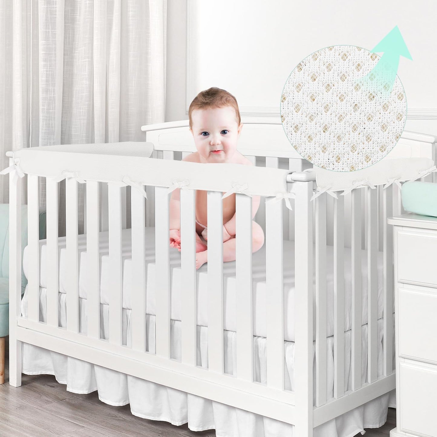 3 in 1 Crib Rail Covers for Life Size Cribs,White Soft Anti-Collision Strip Corner Covers,Protect Baby Teeth and Save Crib Rails, Rail Edge Protector Strip (white01)