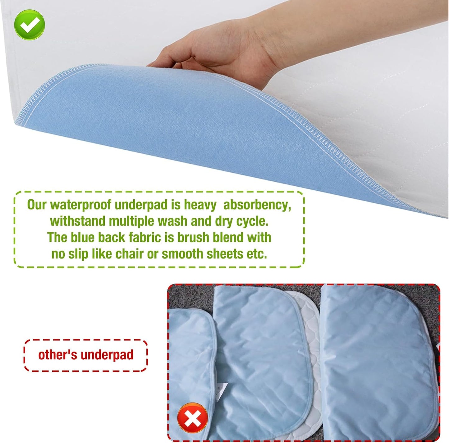 Bamuho Bed Pads for Incontinence Washable Extra Large 44" x 52", Waterproof Adult Large Bed Pads with 4 Layers of Protection, Fits Full to King Size Beds