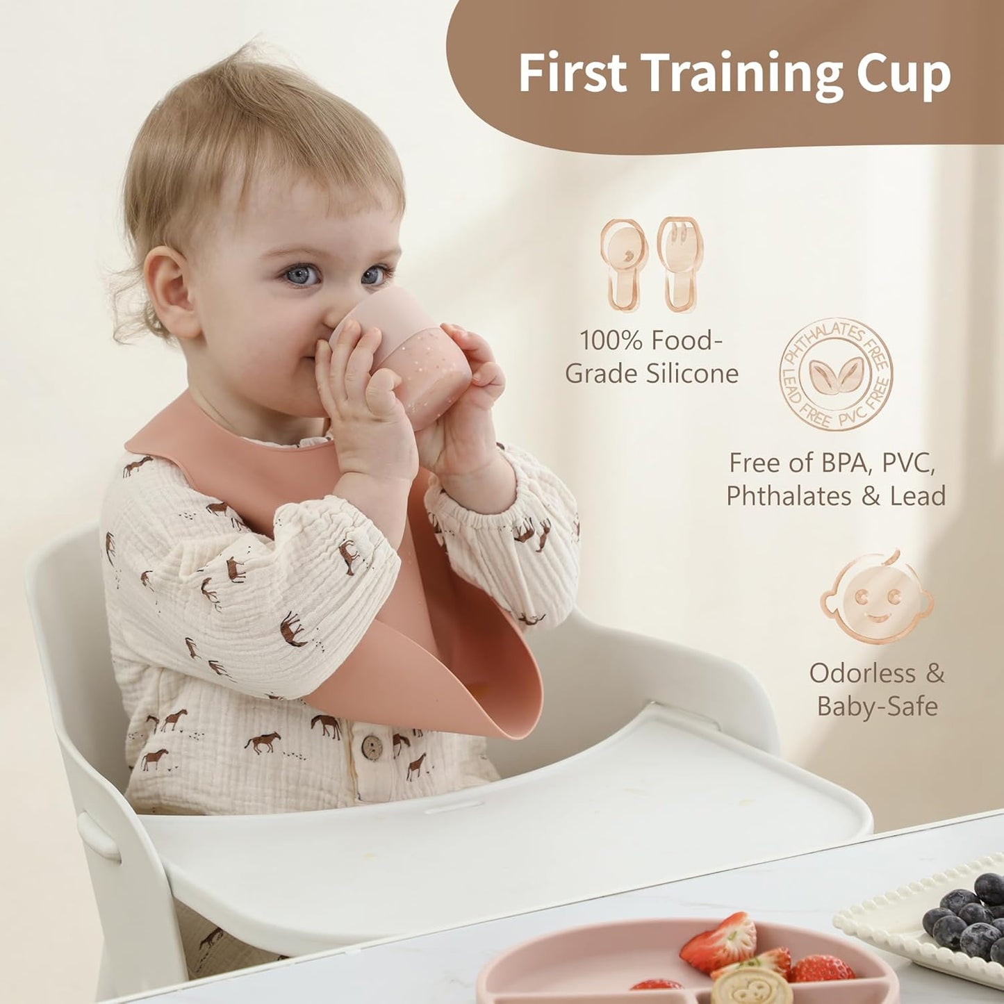 Moonkie Baby Training & Sippy Cup Set | 4 Months+ | Baby-Led Weaning Essential | Gift (Ether Cup Set, 2 Pack)