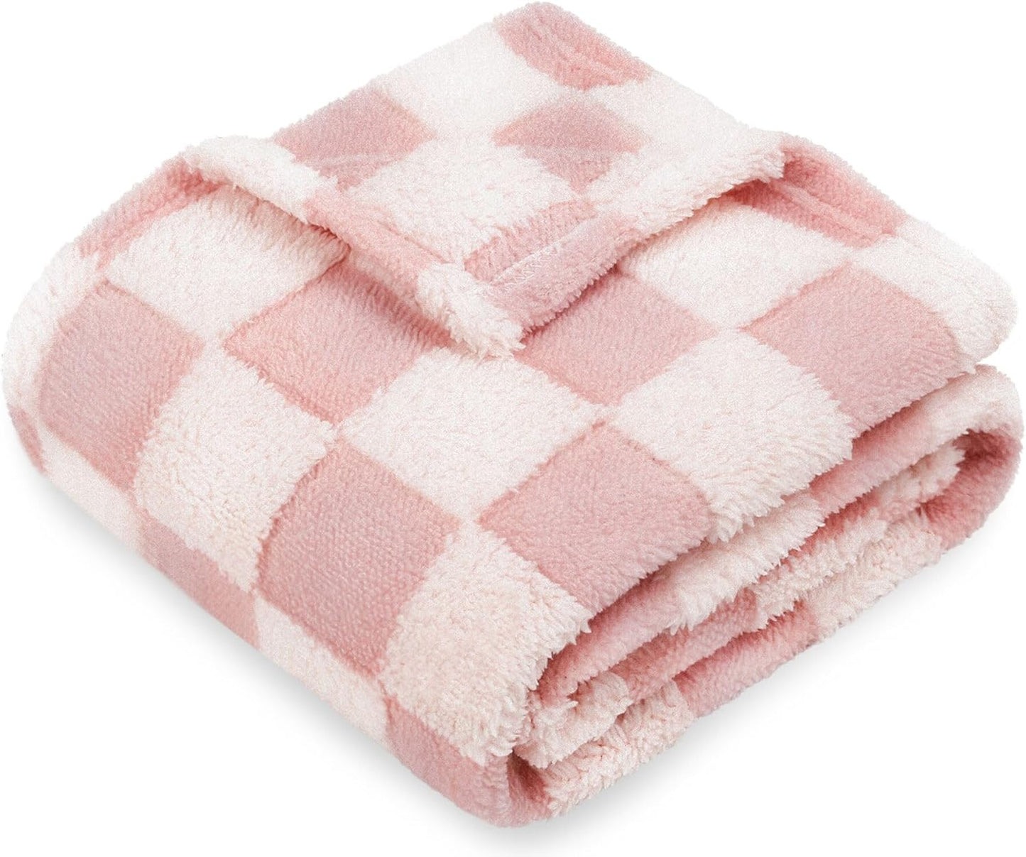 HOMRITAR Baby Blanket for Girls 3D Checkered Fleece Fluffy Fuzzy Checkerboard Grid Warmer Shaggy Soft Cozy Fuzzy Bed Blanket for Toddler, Newborn or Infant Pink 30 x 40 Inch
