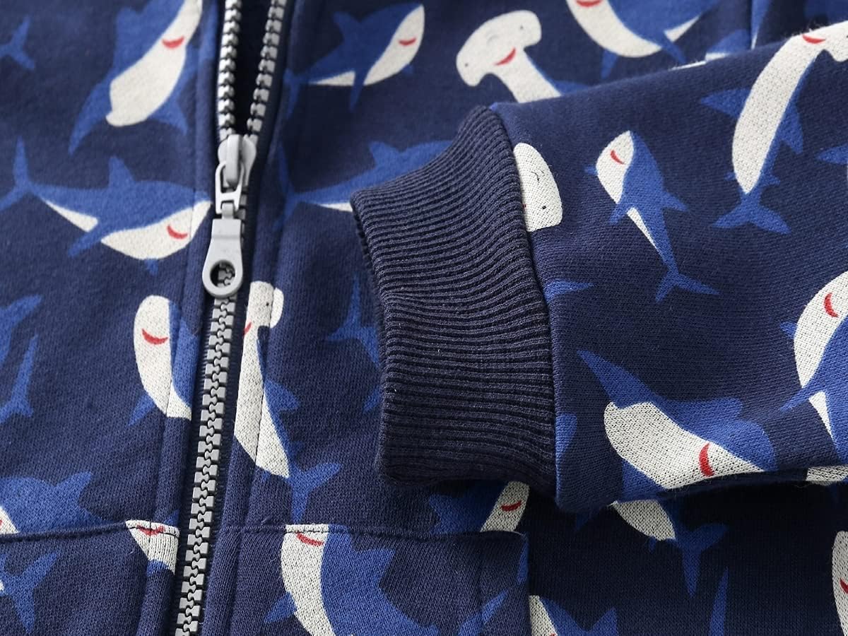 Toddler Boys Full Zip Dinosaur Hoodies Comfortable Sweatshirt