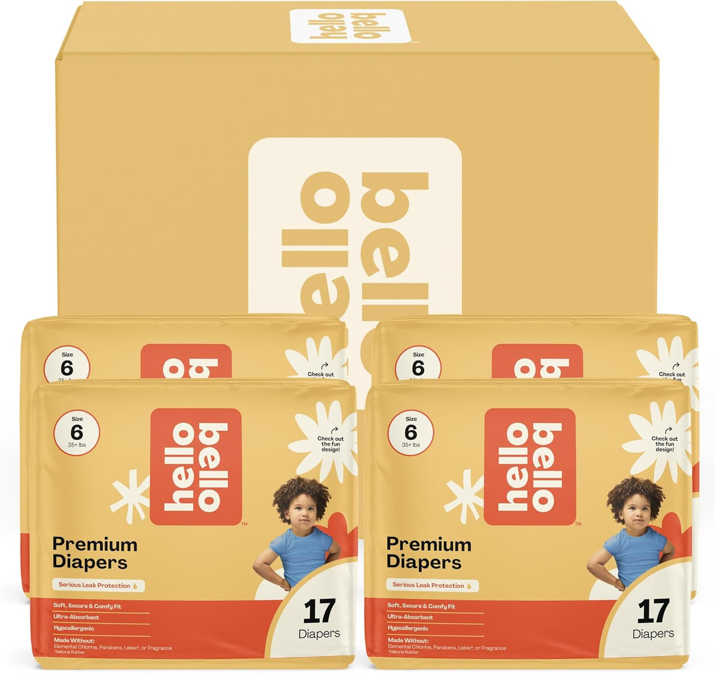 Hello Bello Premium Baby Diapers Size 6 I 68 Count of Disposable, Extra-Absorbent, Hypoallergenic, and Eco-Friendly Baby Diapers with Snug and Comfort Fit I Surprise Boy Patterns