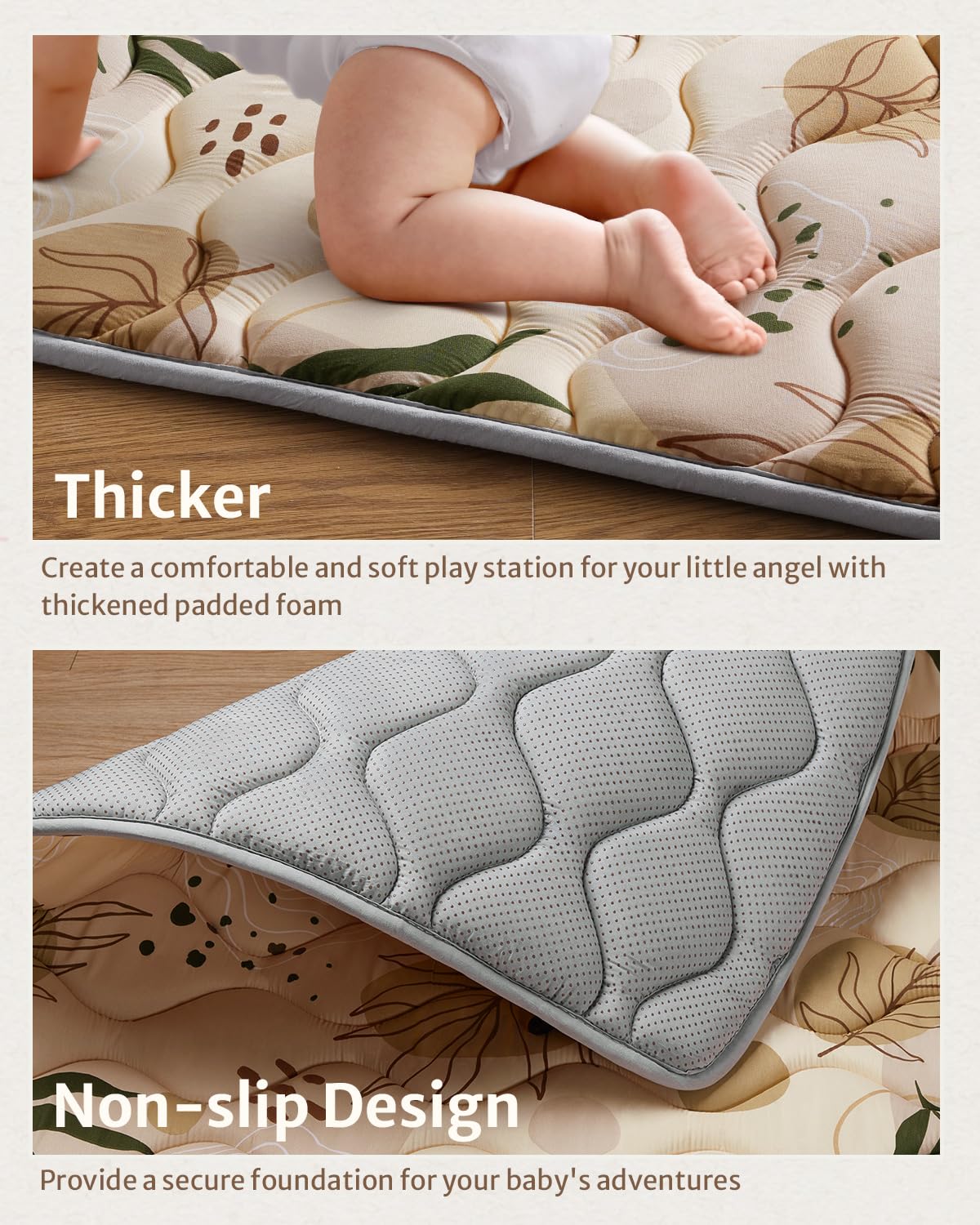 Blissful Diary Baby Play Mats for Floor, 59x59 Inch Thicker and Larger Soft Cushioning Foam Playmats for Babies and Toddlers, Foldable Washable Baby Playpen Mat, Earth Tones Design