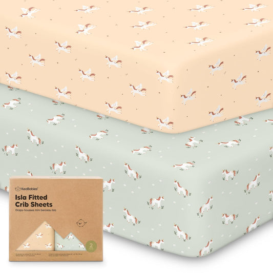 KeaBabies 2-Pack Baby Crib Sheets for Boys, Girls - 52x28 Viscose Derived from Bamboo Toddler Bed Sheets Neutral, Fitted Crib Mattress Cover for Standard Baby Bedding, Soft & Cozy (Lune Mystic)