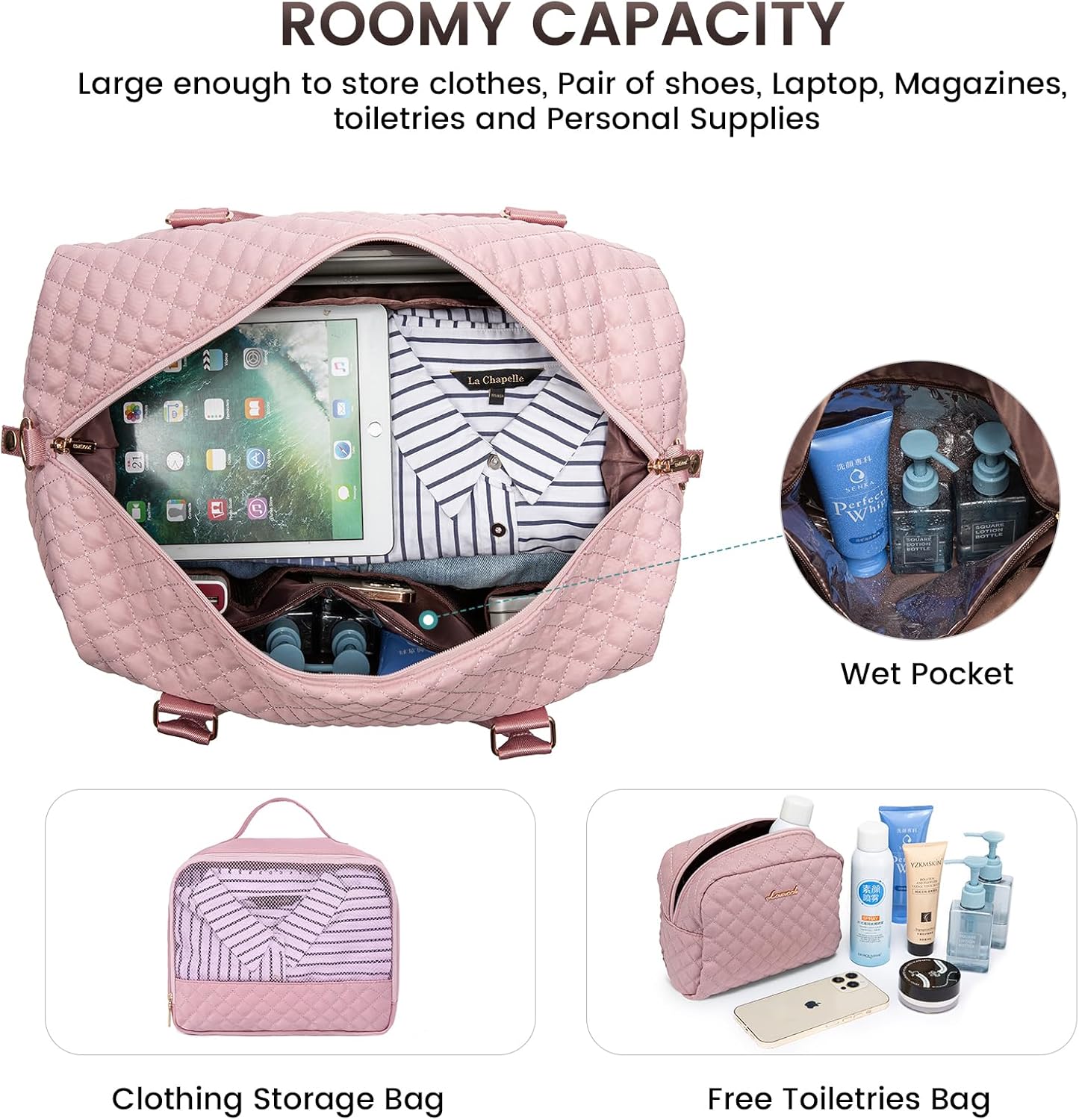 LOVEVOOK Travel Duffle Bag,Weekender Bags for Women with Shoe Compartment，Carry on Overnight Bag with Toiletry Bag,Gym Duffel Bag with Wet Pocket, Hospital Bags for Labor and Delivery
