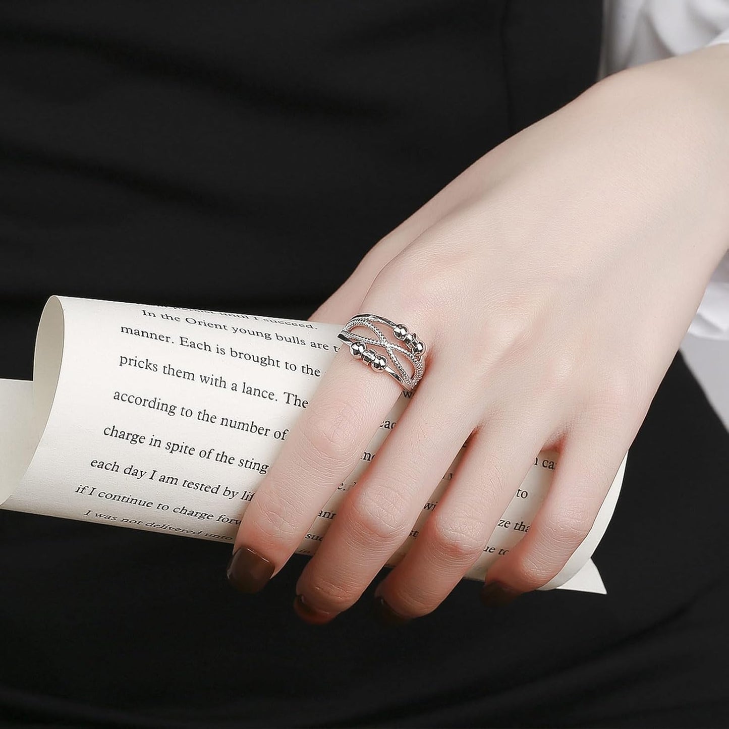 INFUSEU Funny Spinner Fidget Rings for Women Girls Anti Anxiety Stress Worry, Adjustable Size