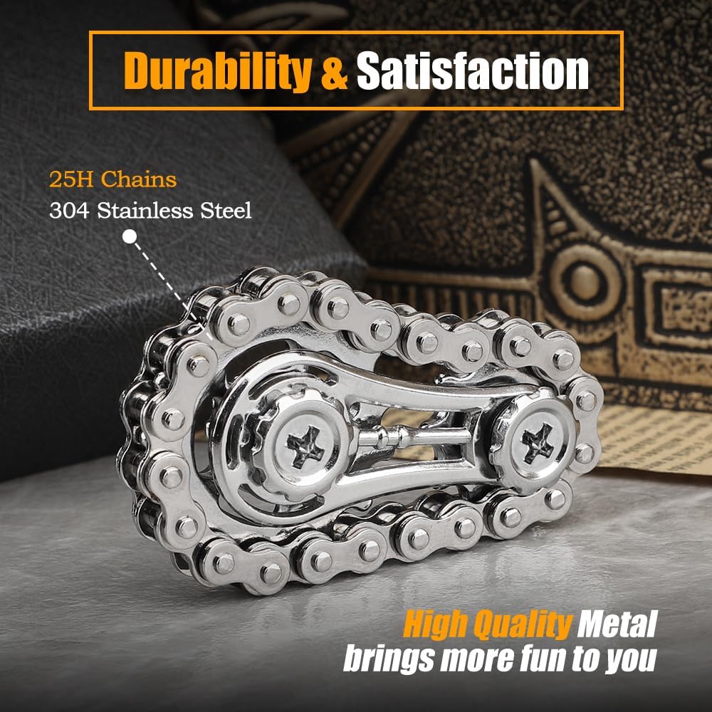 Cool Sprockets Fidget Chain, Assemble Fidget Spinner Ring Toys for Kids Adults, Metal Fidgeting Sensory Bike Chain Gears Cube, EDC Novelty Stress Relief Hand Finger Spinner Kinetic Desk Office Gift