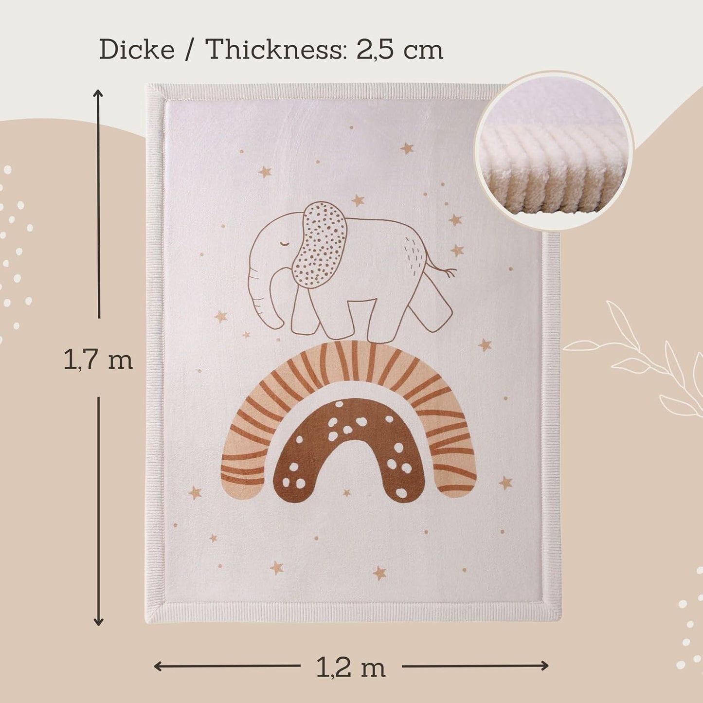 Stylish Coral Baby Play Mat for Floor 47" x 67" Rainbow Elephant – Soft 1" Thick High-Density Memory Foam Nursery Rug,Kids Rug with Non-Slip Backing for Crawling & Playing, Playroom Rug, Kids Carpet