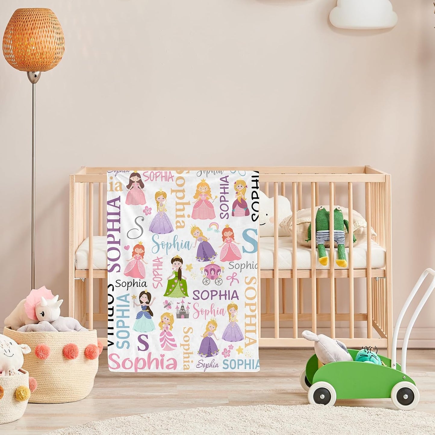 Personalized Baby Blanket with Name, Custom Pincess Name Blanket Toddler Girls Soft Flannne Swaddling Blankets Customized Monogram Memorial Gift from Nana for Infant Newborn Shower