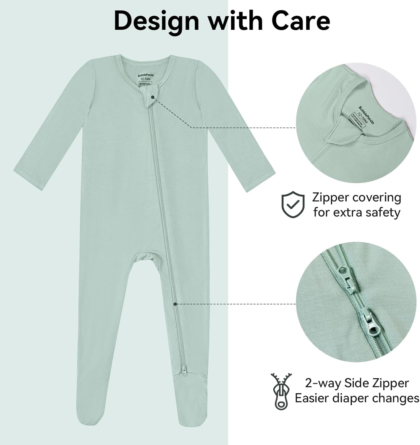 BubblePanda Rayon Made From Bamboo Baby Pajamas Baby Clothes for Boys Girls Unisex Zip-Front Non-Slip Onesie Sleeper