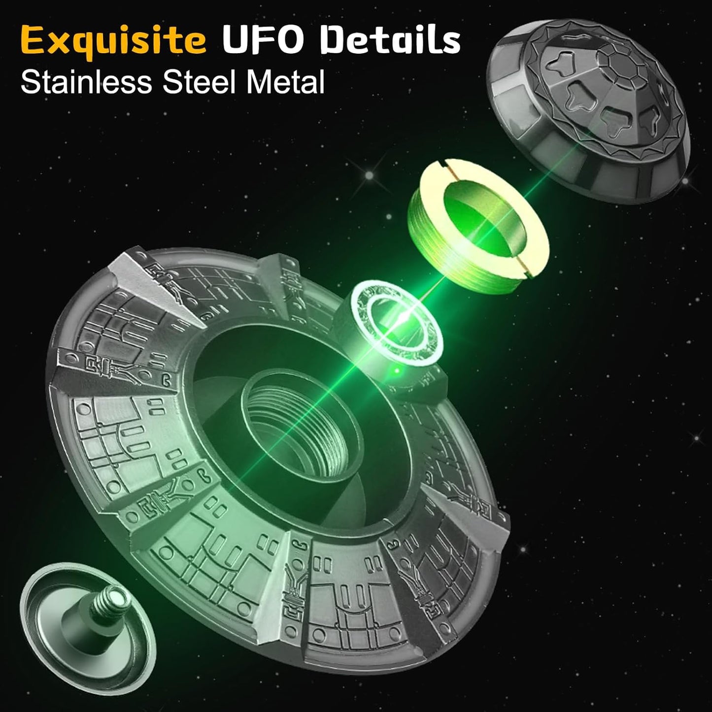 Cool UFO Fidget Spinner Glow in The Dark, Handheld Metal Fingertip Toy, Luminous Desk Fidgit for Kids Adults, Anti Anxiety Stress Relief Fidgeting Alien Gifts for Office