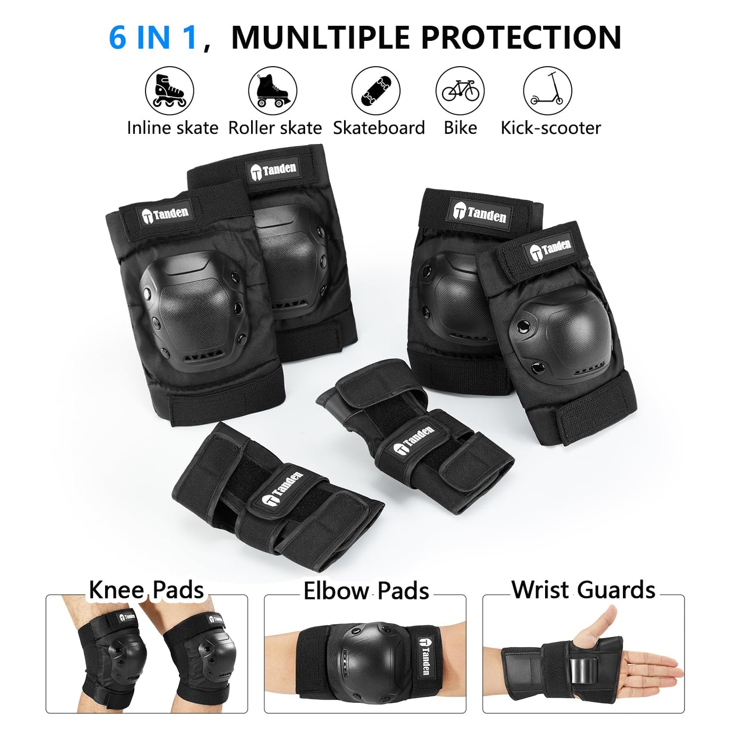 Skate Protective Gear Adult Knee and Elbow Pads for Roller Skating Pads Adult, Skateboard Knee Pads Elbow Pads Wrist Guards