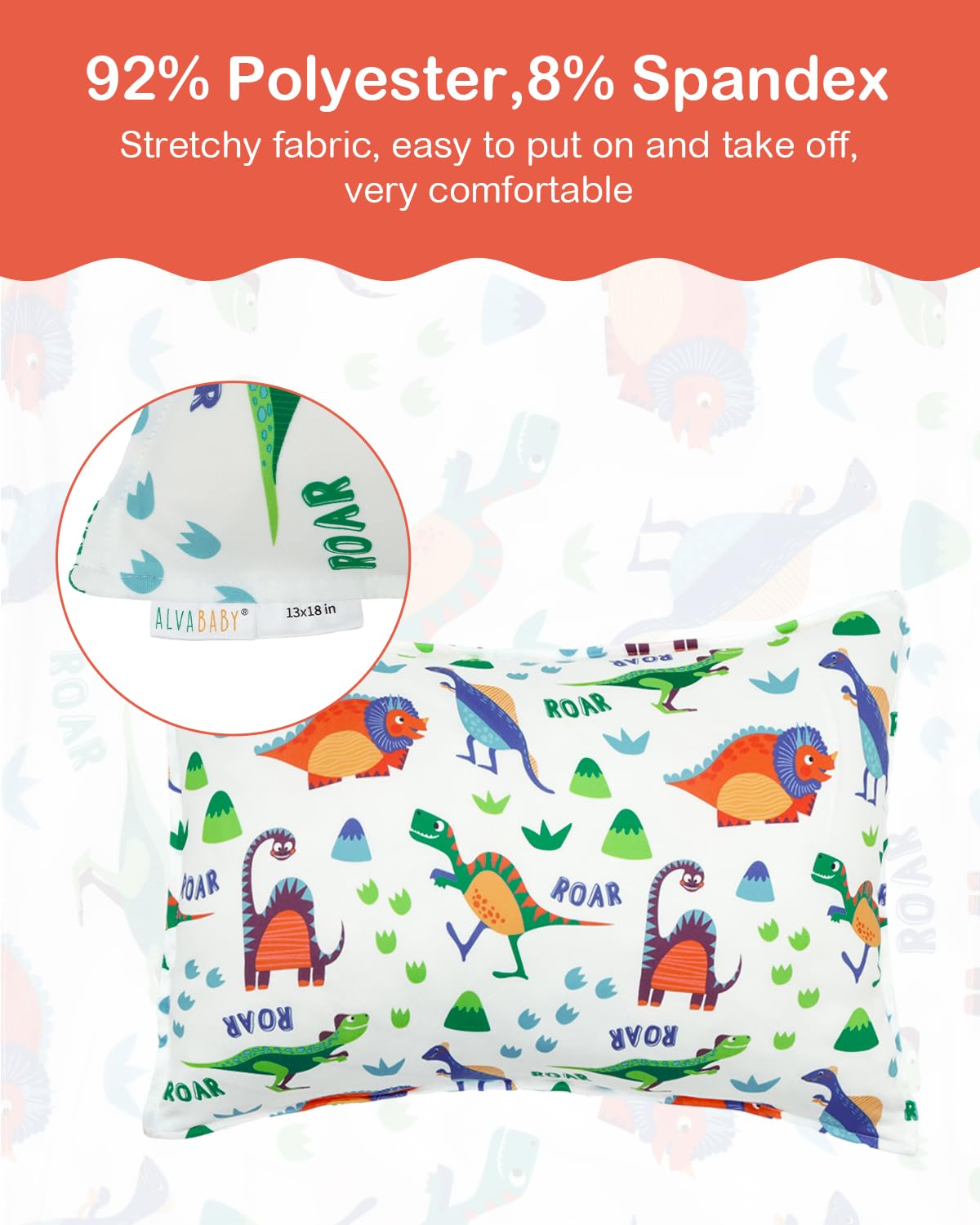 ALVABABY Toddler Pillowcases Stretchy Soft Kids Pillow Cover 2 Pack Fit 13"x 18" or 12"x16" Envelope for Girl Boy Sleepy Travel 2TPE32A