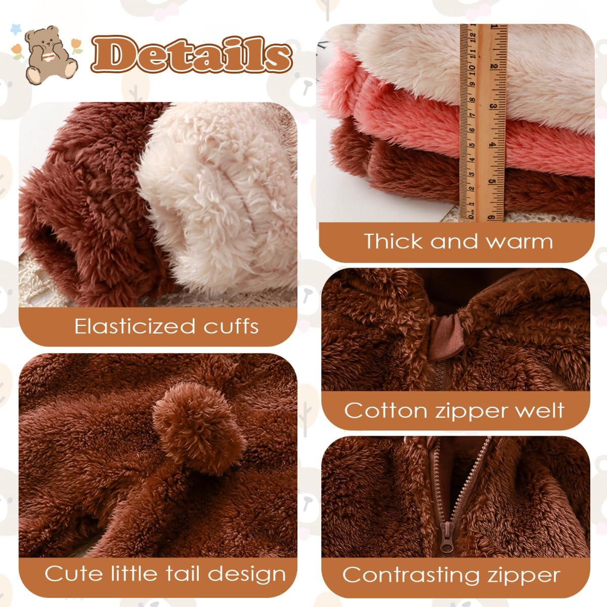 Newborn Baby Bear Fleece Romper One-Piece Footies Jumpsuit Pajama Infant Outfit for Baby Boys Girls