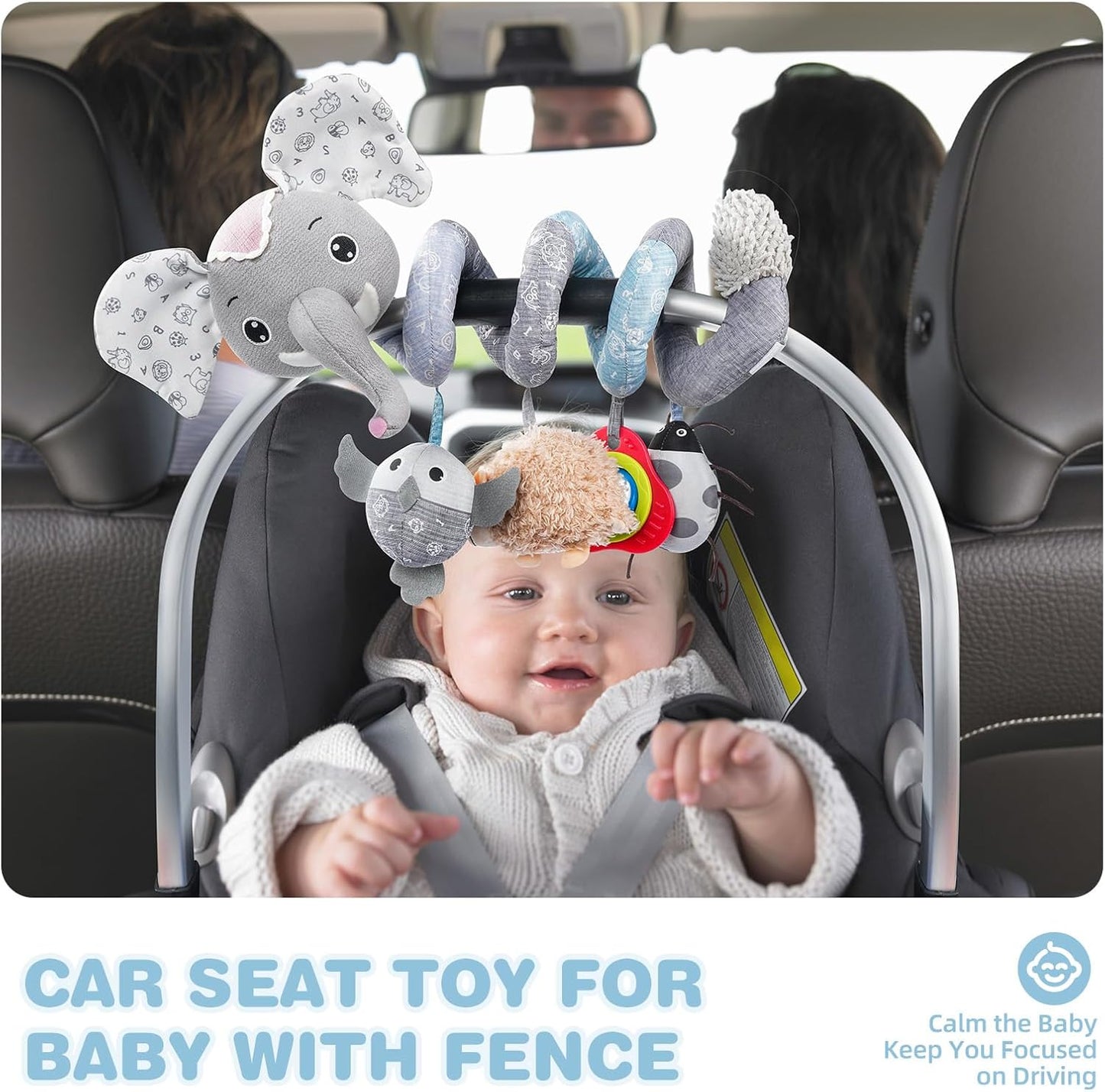 Jollybaby Baby Car Seat Stroller Toys, Plush Activity Hanging Spiral Activity Pram Crib with Music Box, Rattles, Squeaker for Babies Infant Boys Girls (SZ Gray Elephant)