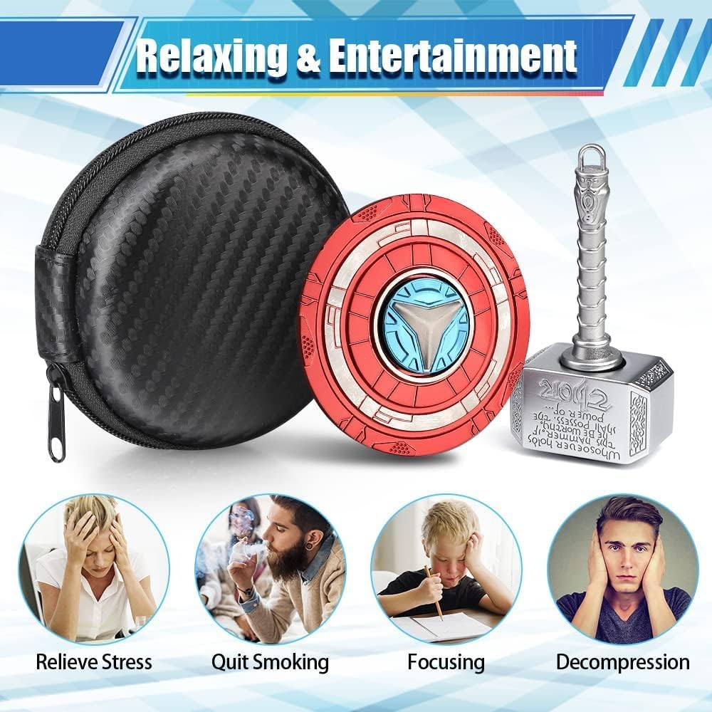 Thor's Hammer Fidget Spinner Toy, Metal 2 in 1 Mjolnir Hammer for Kids Adults, Shield Keychain Infinity Cube for Office Stress Relief, Goody Bag Filler, 2 Pack Birthday (with Case)